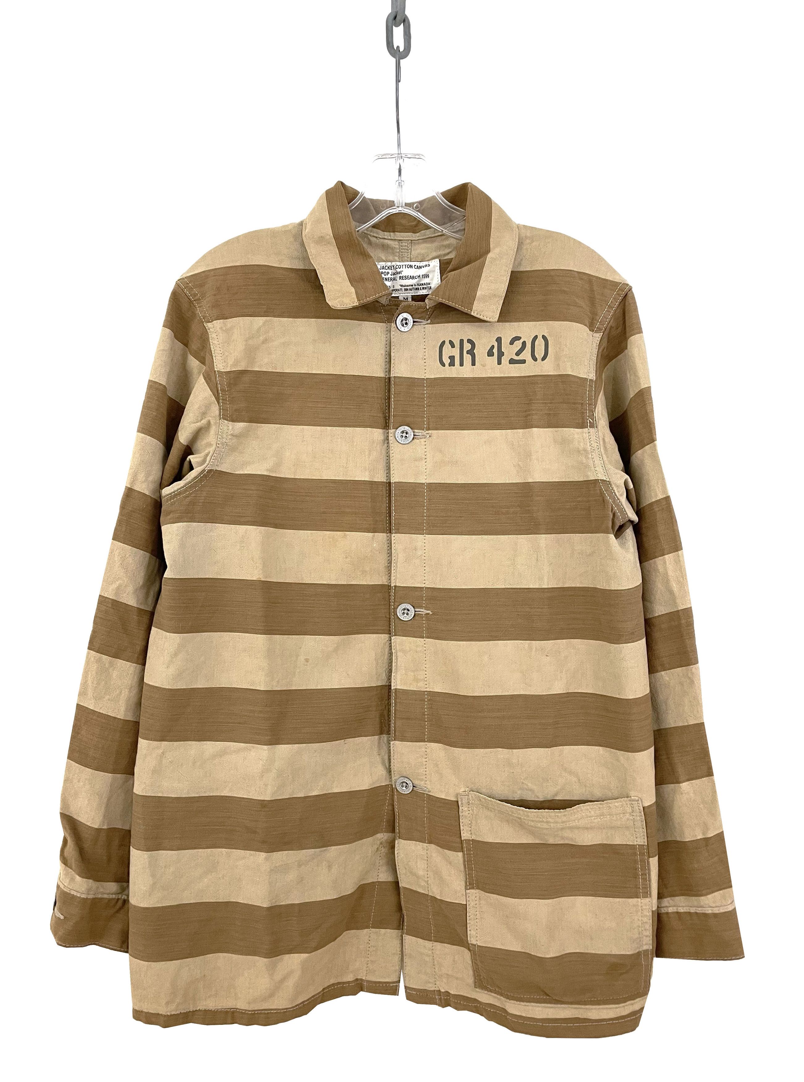 image of General Research 2004 Striped Prisoner Buttonup in Beige, Men's (Size Medium)