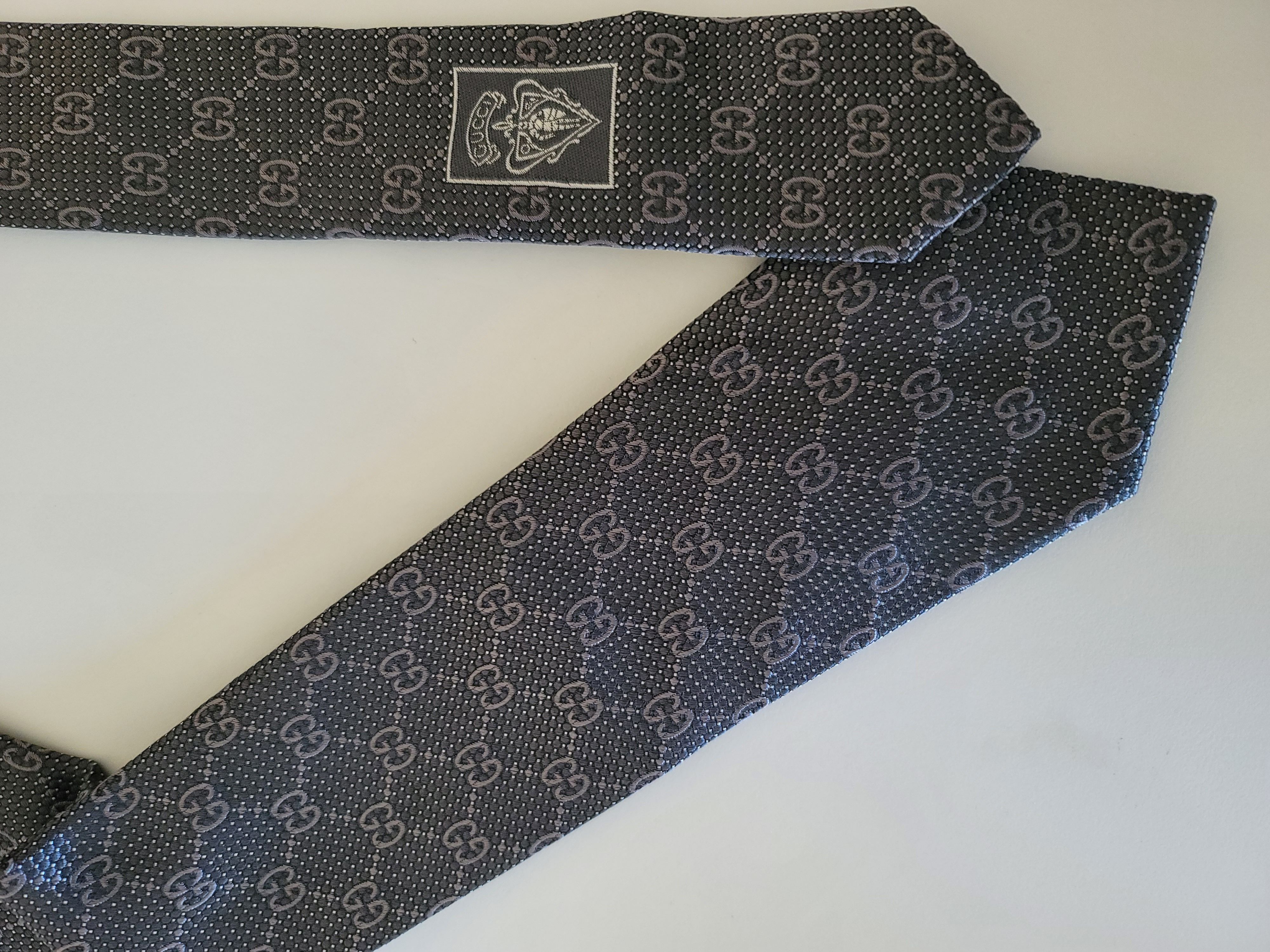 Pre-owned Gucci Gg Monogram Tie Necktie In Grey