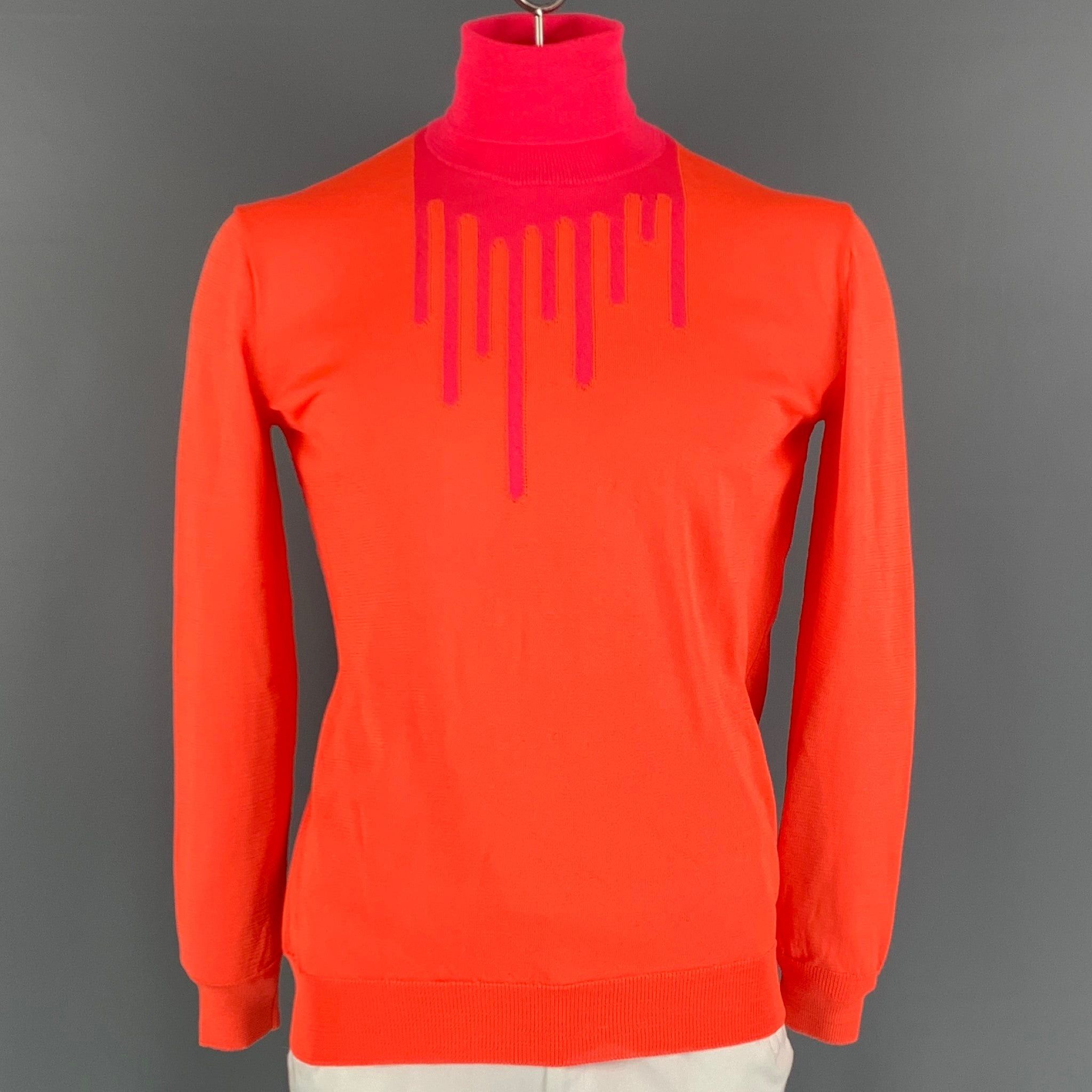 image of Walter Van Beirendonck Orange Pink Knitted Turtleneck Pullover, Men's (Size 2XL)