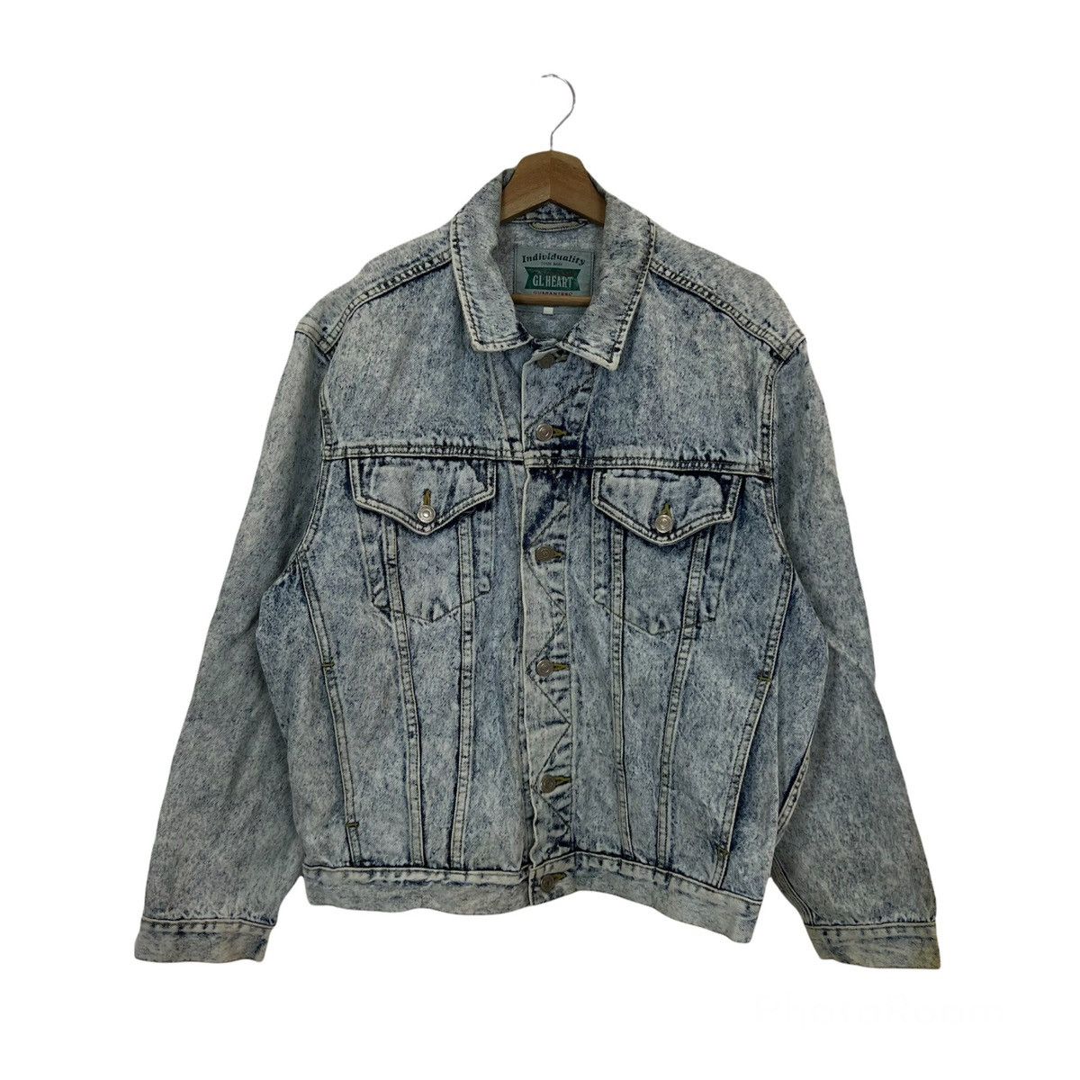 Japanese Brand VINTAGE BIKER GL HEART DENIM BOMBER JACKET ACID WASH DESIGN Size US L / EU 52-54 / 3 - 1 Thumbnail