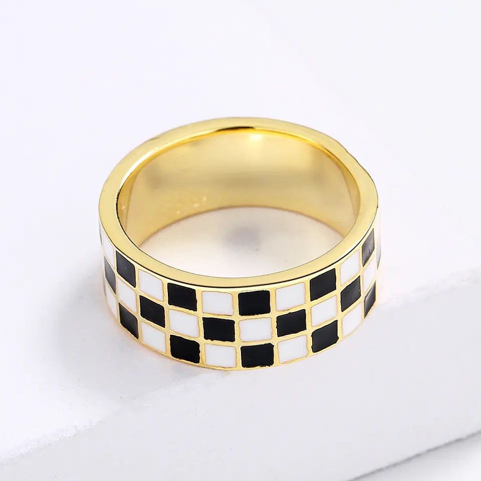 Jewelry Drop Oil Black and White Check Ring Size ONE SIZE - 4 Thumbnail