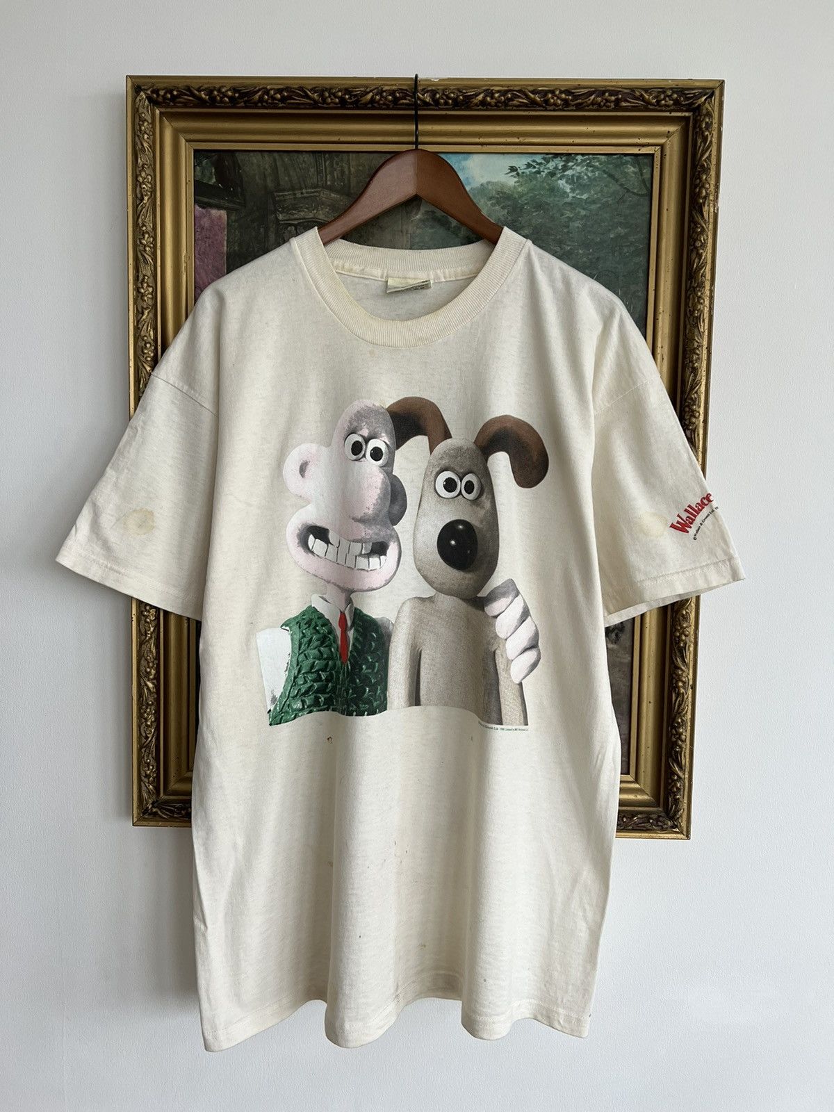 image of Cartoon Network x Vintage 1989 Wallace And Gromit Cartoon White Tee, Men's (Size XL)