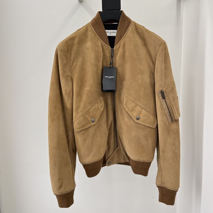 Saint laurent on sale suede bomber jacket