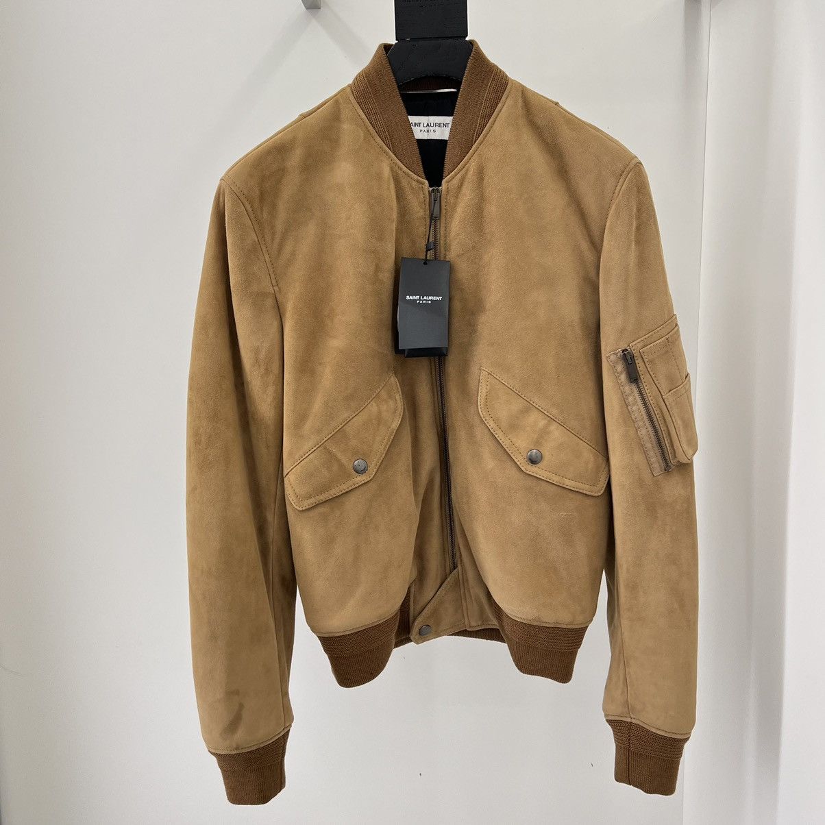 image of Saint Laurent Paris Saint Laurent Suede Bomber Jacket In Xs in Brown, Men's