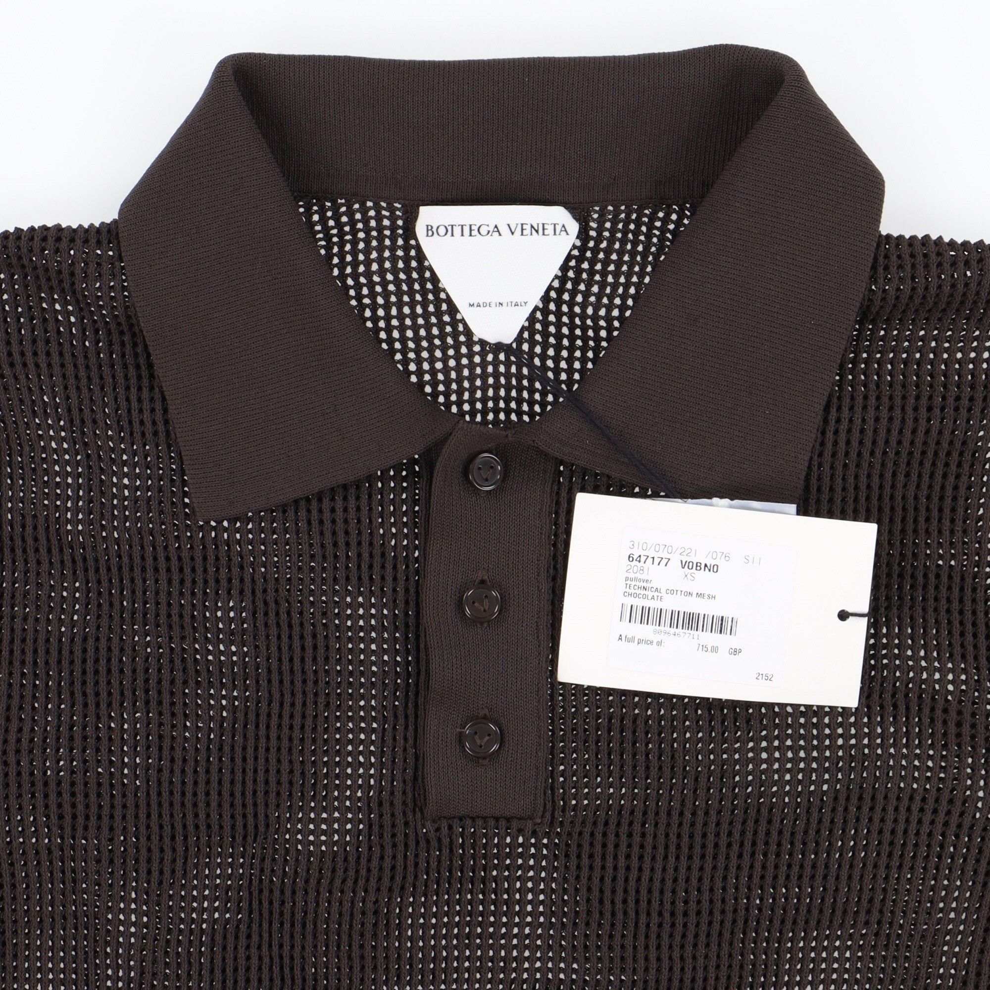 Bottega Veneta Chocolate Brown Cotton Mesh Polo Size US XS / EU 42 / 0 - 11 Thumbnail