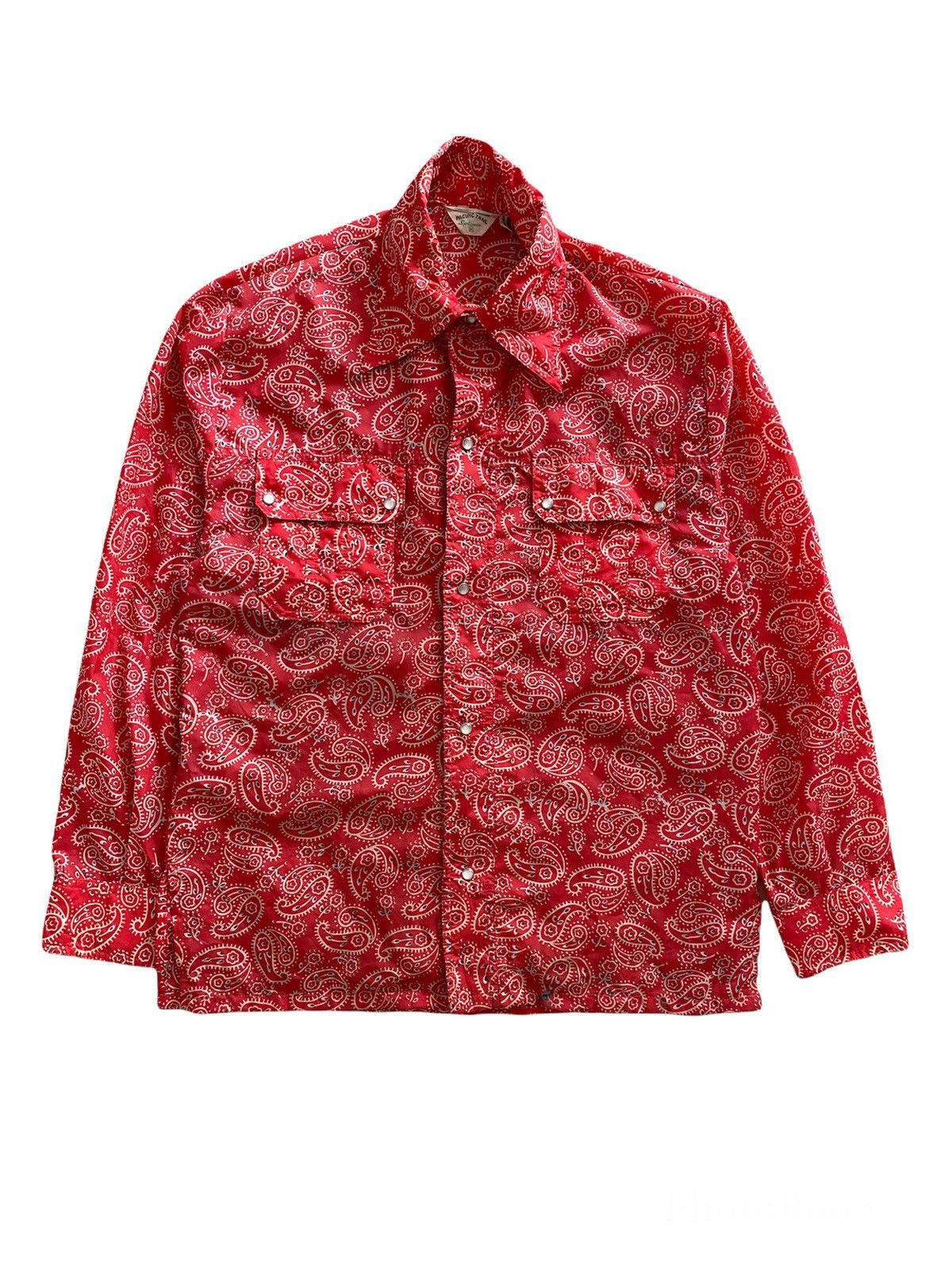 image of Vintage Paisley Sportwear Pacific Trail Nylon Button Shirt in Red, Men's (Size Large)