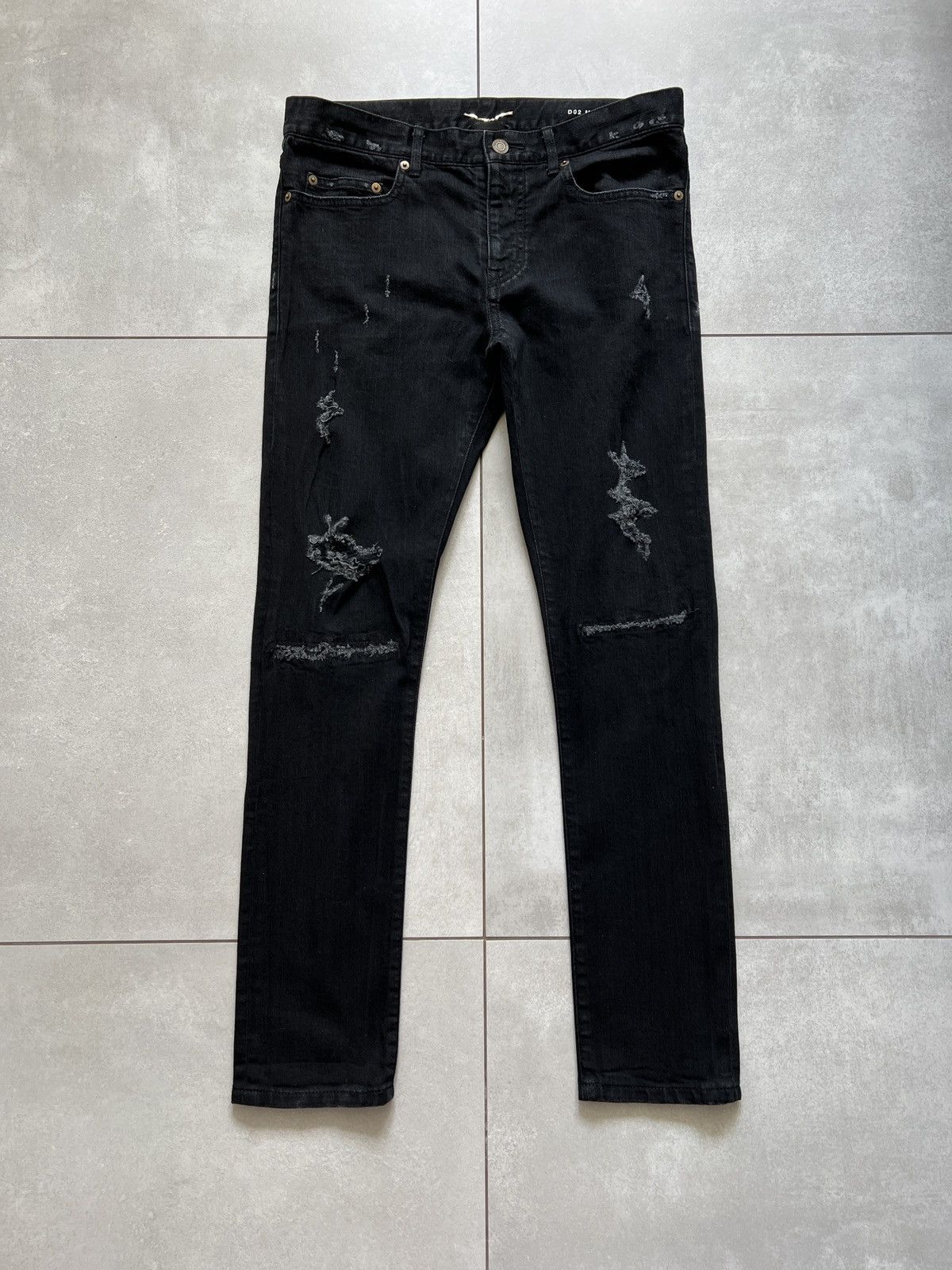 Saint laurent paris d02 hedi skinny black distressed jeans