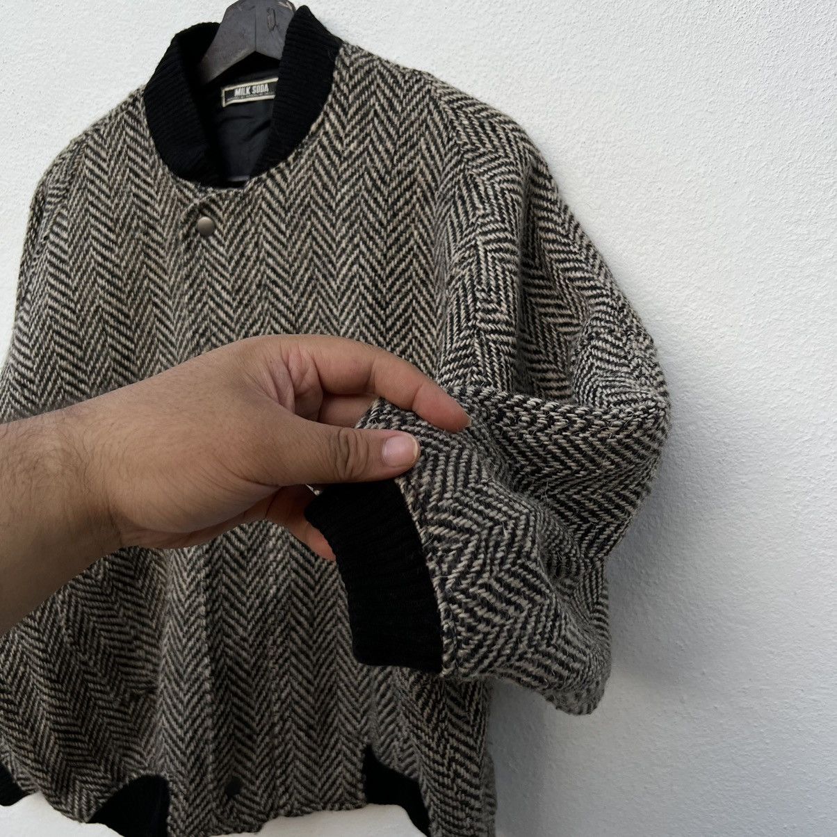 Japanese Brand RARE MILK SODA BOMBER HERRINGBONE JACKET WOOL RARE STYLE Size US M / EU 48-50 / 2 - 6 Thumbnail