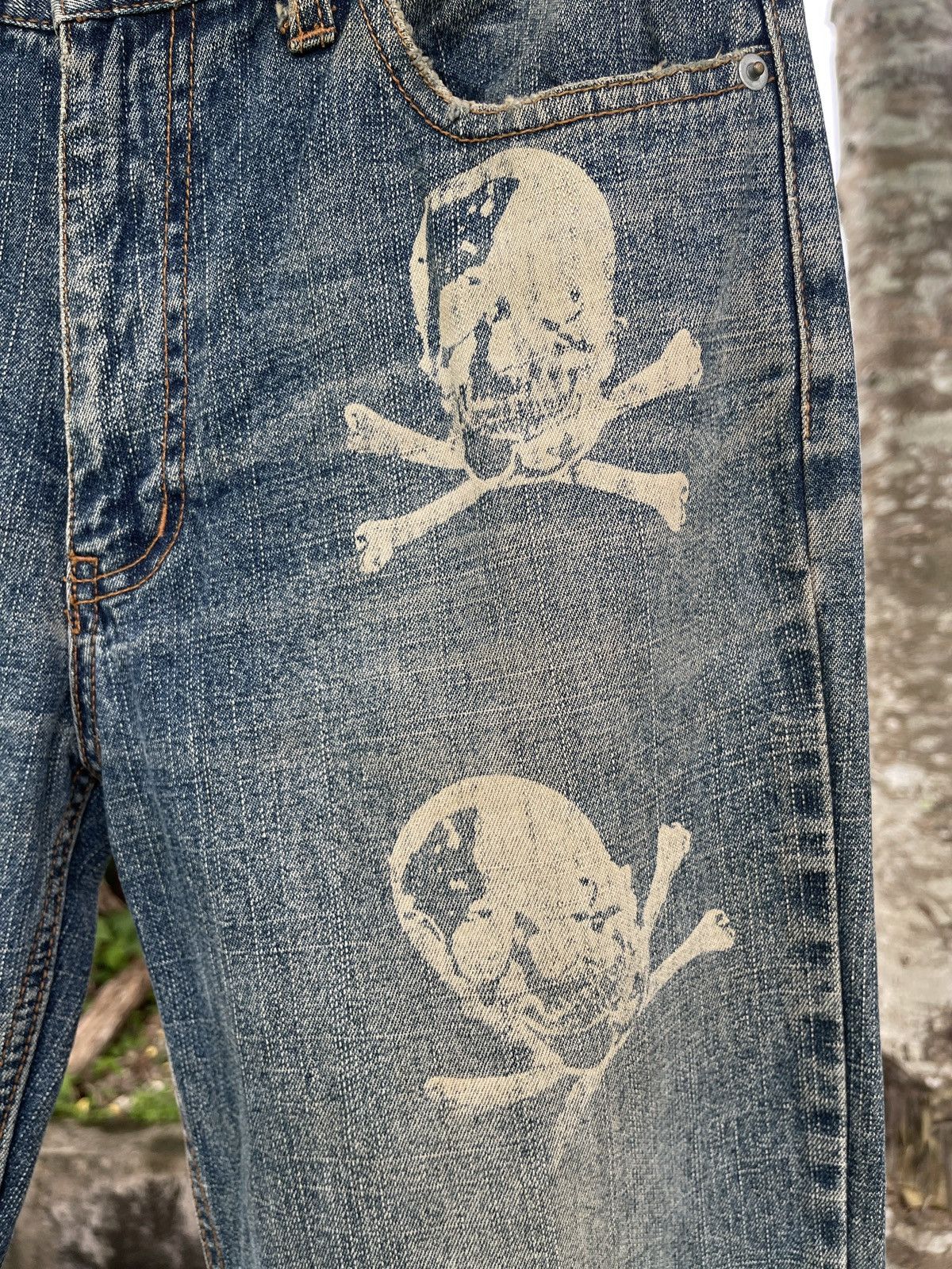Japanese Brand × Vintage JAPANESE FREEBEAT DIAG SKULL LOGO PRINT POEM DISTRES JEANS Size US 31 - 4 Thumbnail
