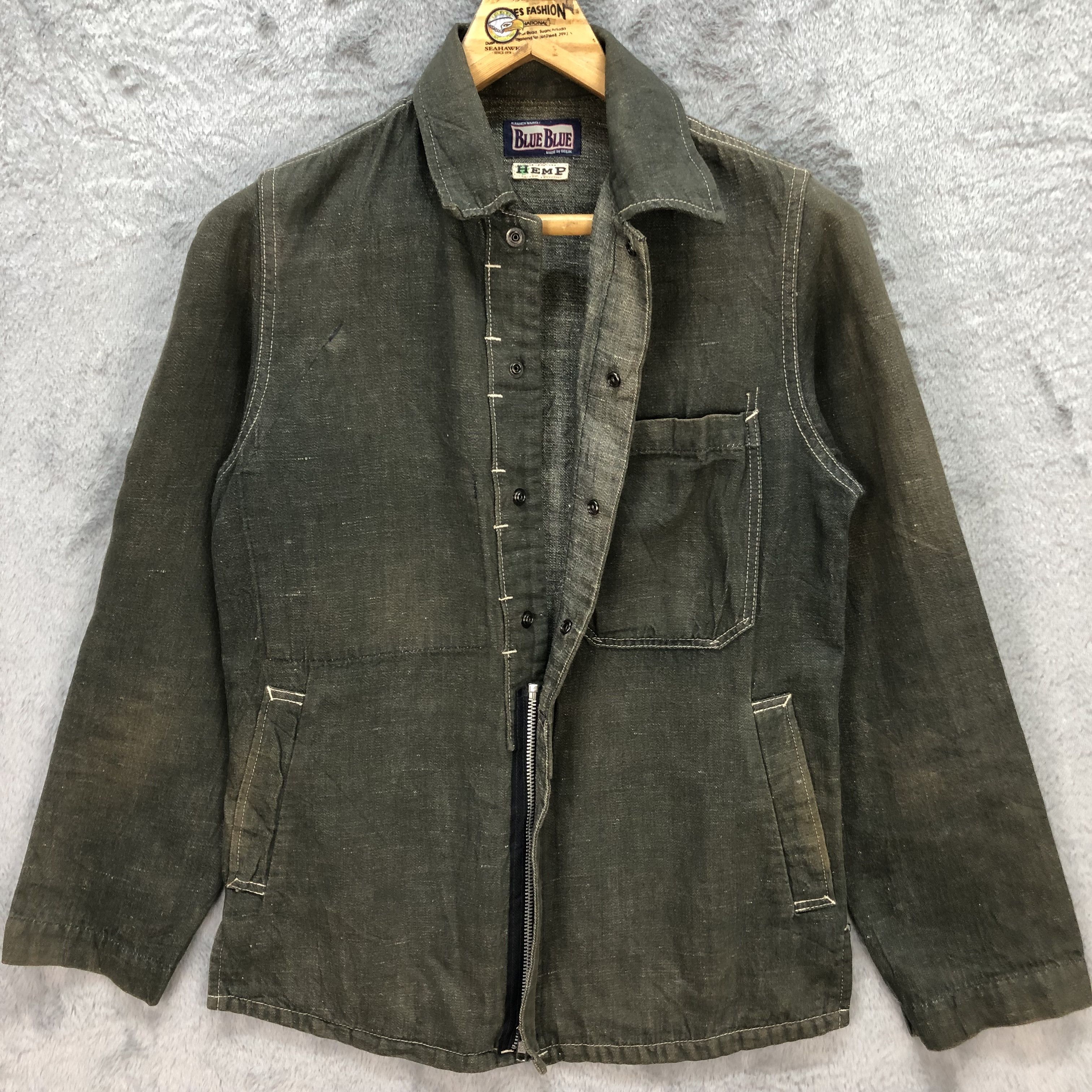 Blue Blue Japan BLUE BLUE HEMP HALF BUTTON & ZIP DENIM JACKET #5845-210 Size US XS / EU 42 / 0 - 7 Thumbnail