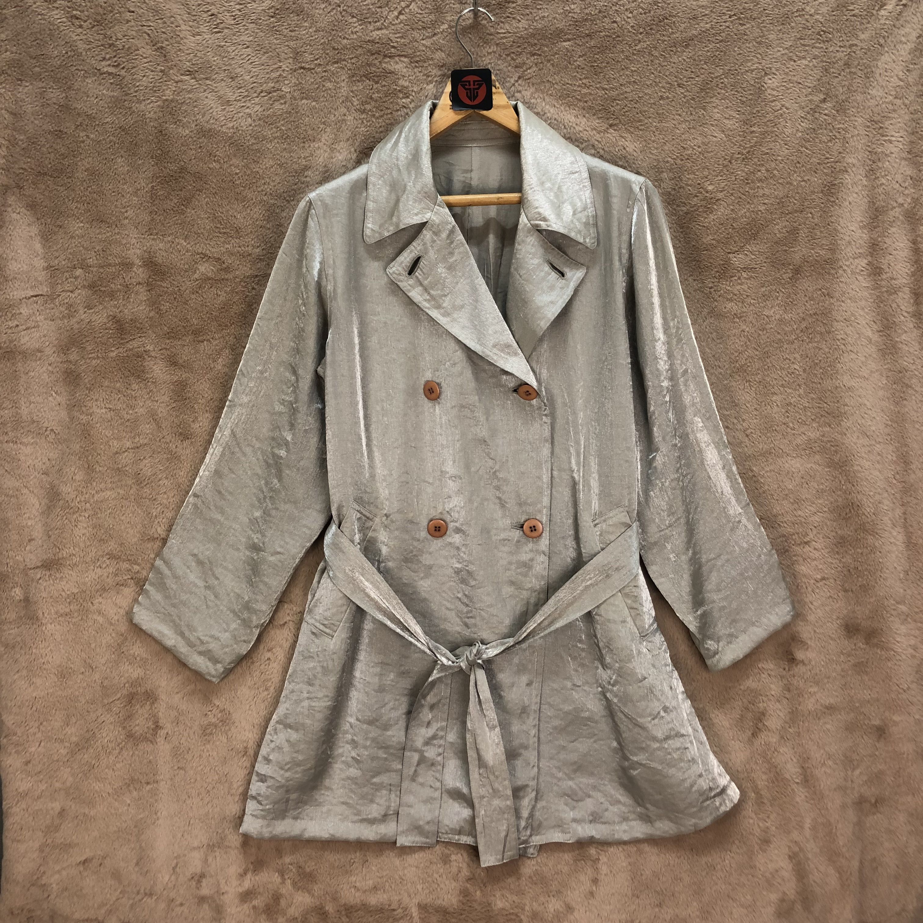 BIGI SILVER LIGHT DOUBLE BREASTED TRENCH COAT #6411-65