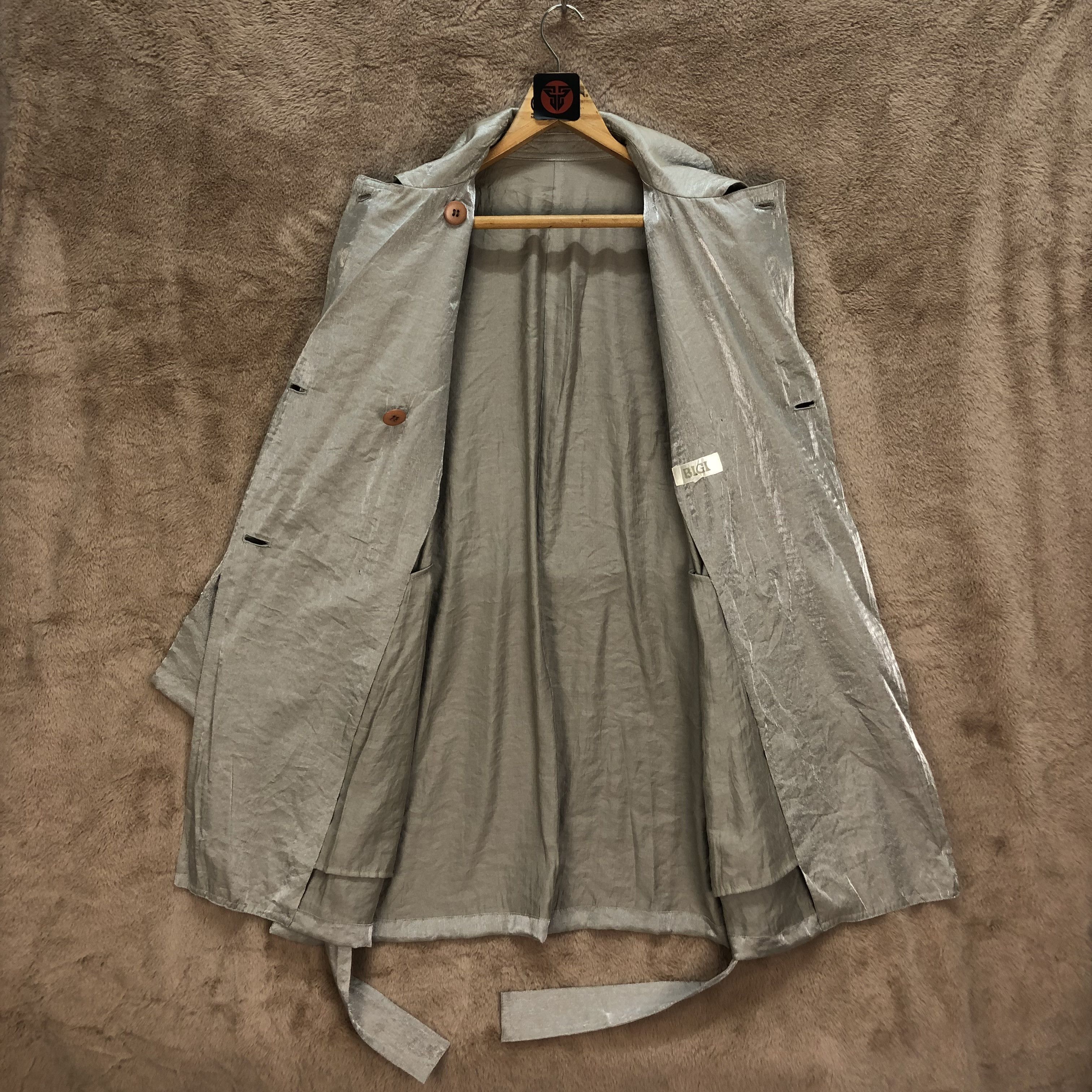 BIGI BIGI SILVER LIGHT DOUBLE BREASTED TRENCH COAT #6411-65 Size M / US 6-8 / IT 42-44 - 6 Thumbnail