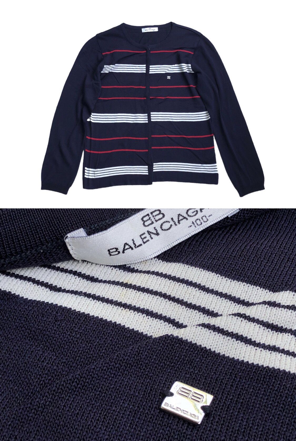 Balenciaga × Vintage Vintage 90s Balenciaga Stripe Knitwear Togle 3 Button Size US L / EU 52-54 / 3 - 1 Thumbnail