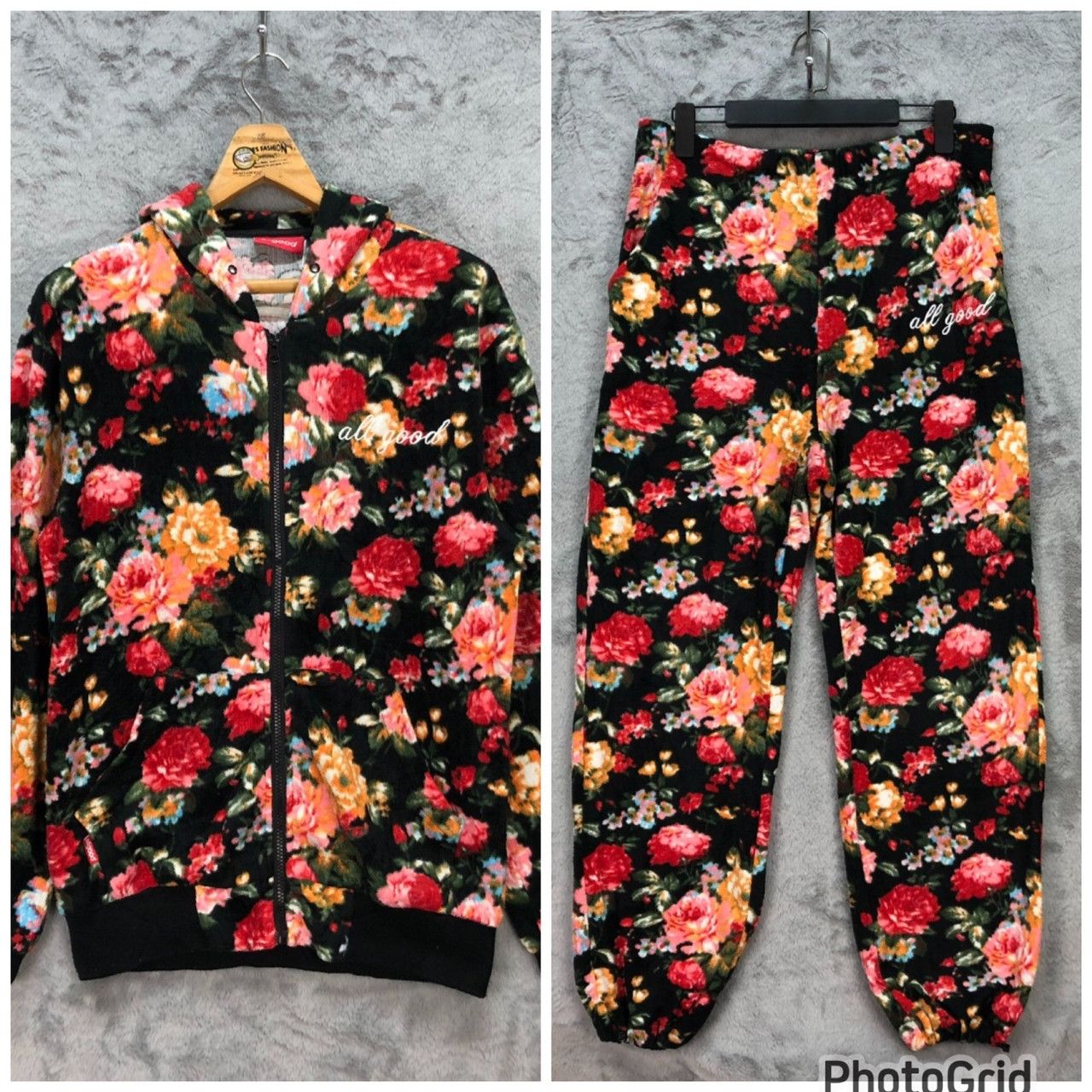 Japanese Brand ALLGOOD HATERS CREW BIG LOGO FLORAL FLEECE HOODIES #5597-200 Size US S / EU 44-46 / 1 - 1 Thumbnail
