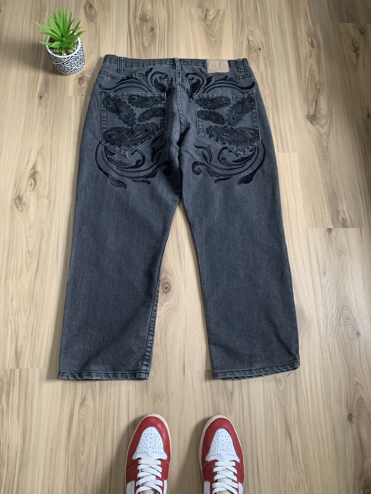 Vintage Red Ape Floral Embroidered Denim Jeans Black | Grailed