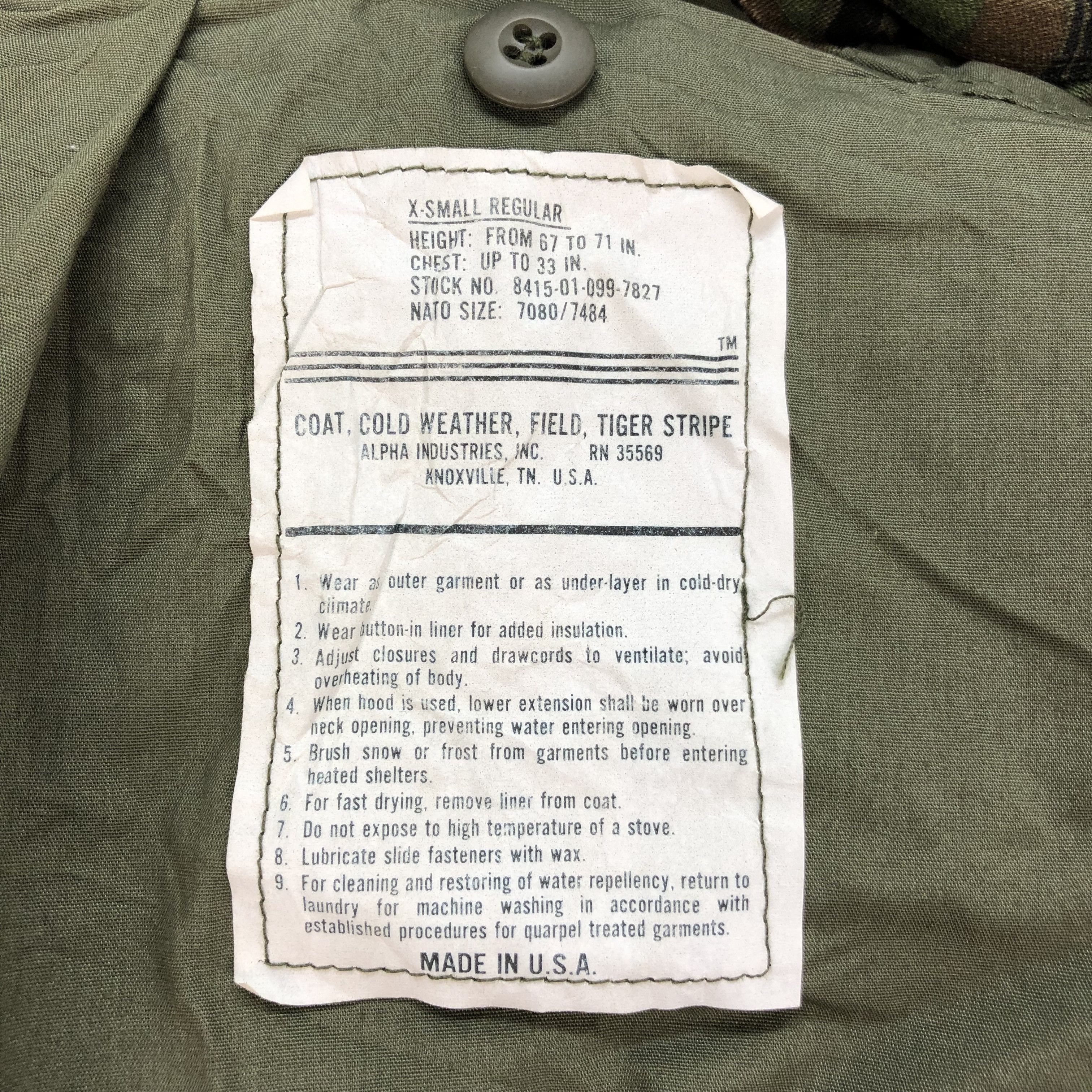 Alpha Industries ALPHA INDUSTRIES ARMY TIGER STRIPED FIELD JACKET #5495-193 Size US XS / EU 42 / 0 - 7 Thumbnail