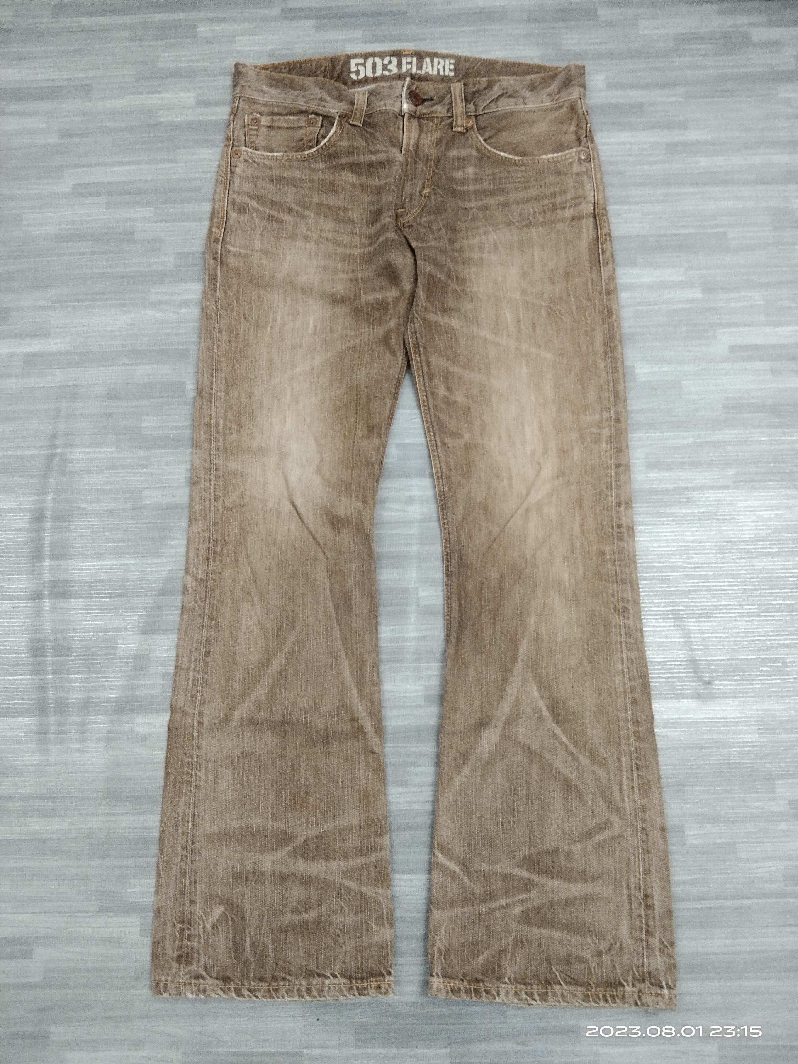 Vintage 503 FLARE SICK BROWN FADE BLUE TRIP DENIM PANTS Size US 33 - 2 Thumbnail
