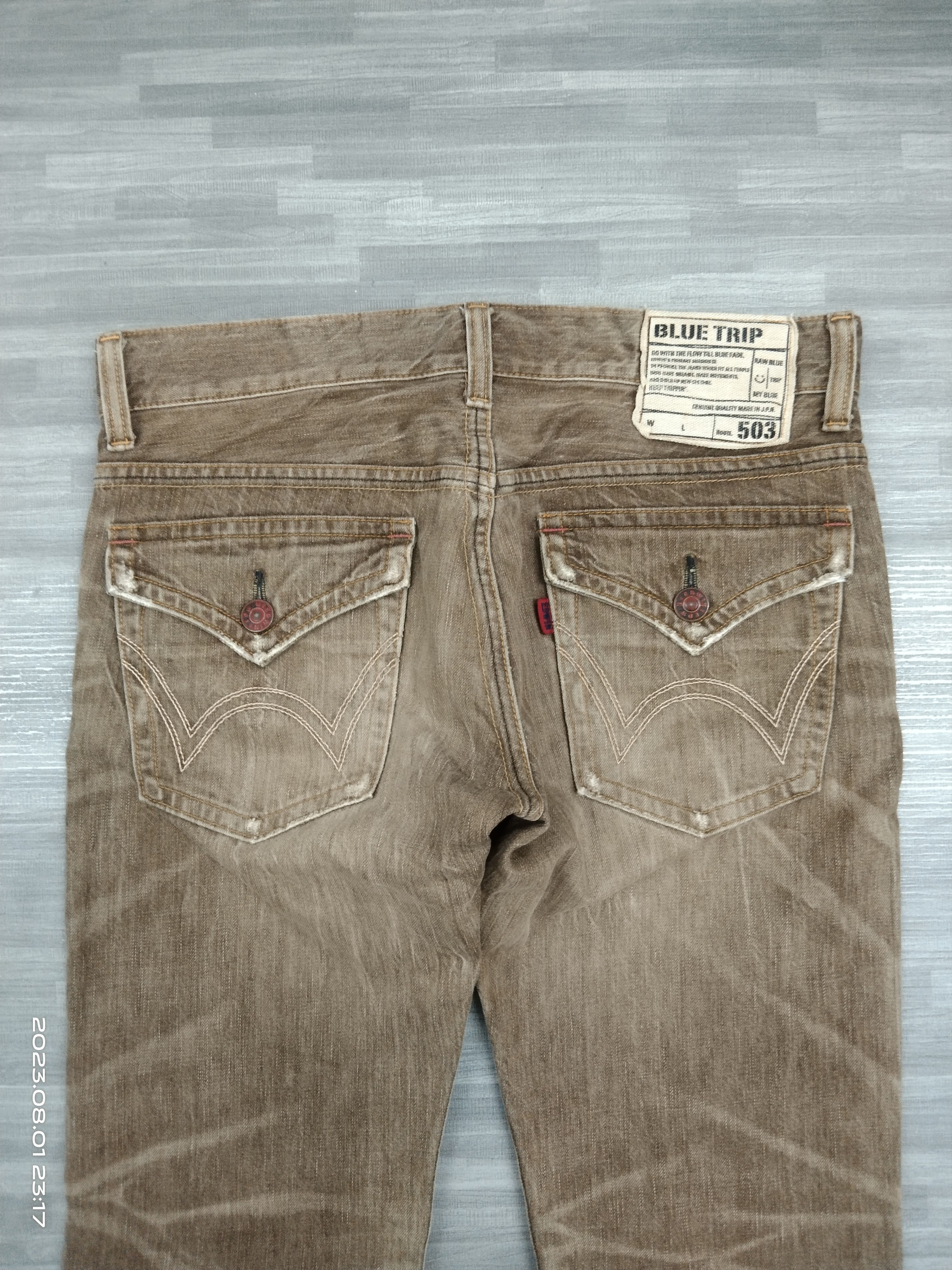 Vintage 503 FLARE SICK BROWN FADE BLUE TRIP DENIM PANTS Size US 33 - 5 Thumbnail