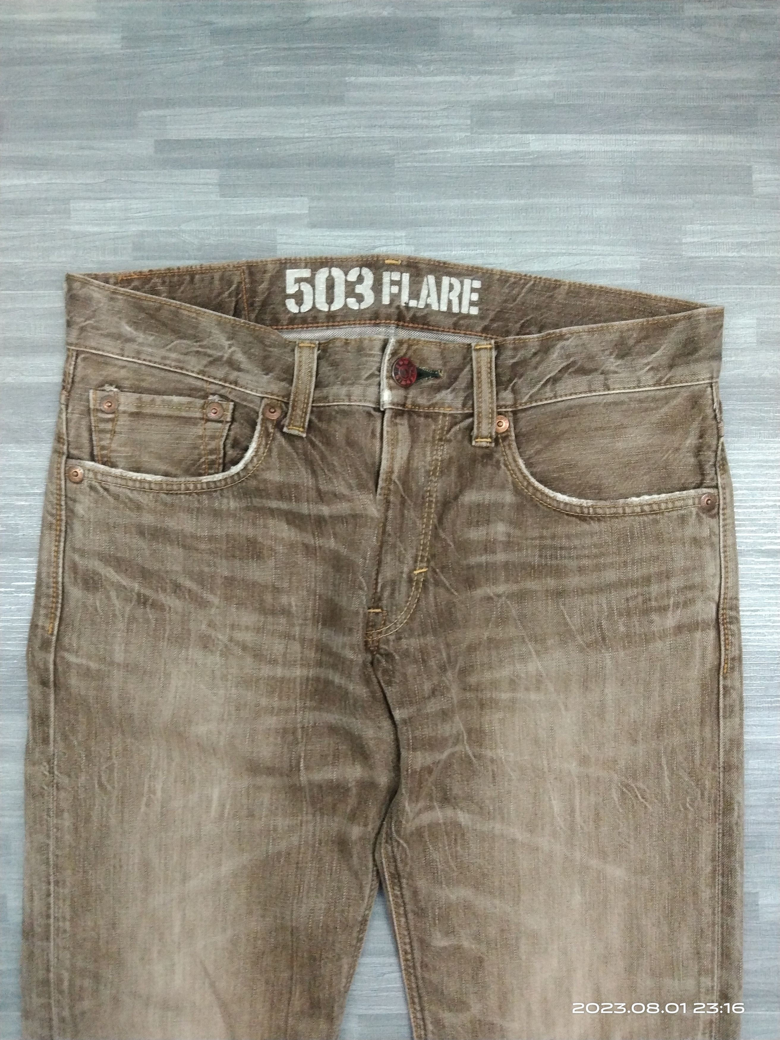 Vintage 503 FLARE SICK BROWN FADE BLUE TRIP DENIM PANTS Size US 33 - 4 Thumbnail