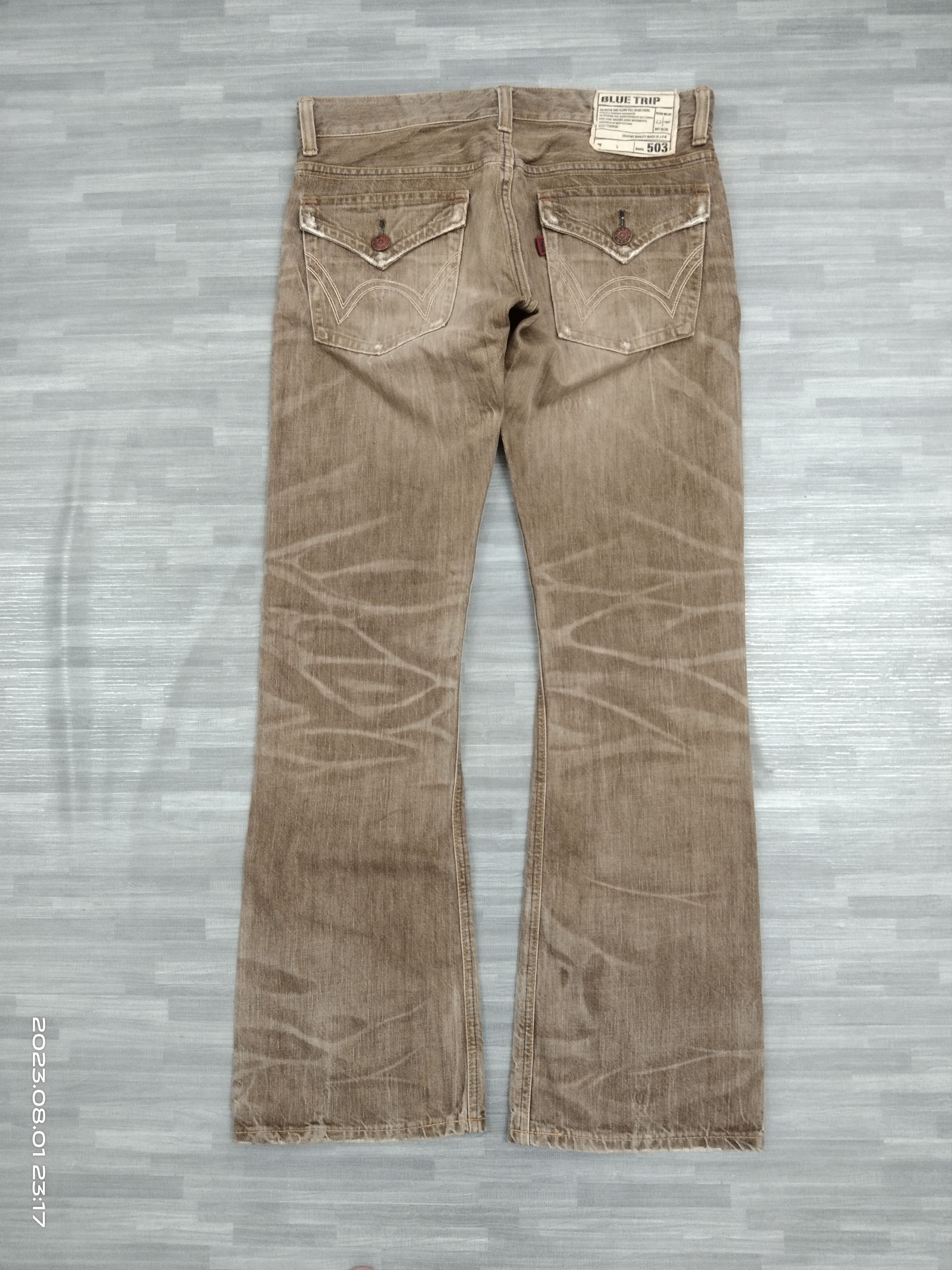 Vintage 503 FLARE SICK BROWN FADE BLUE TRIP DENIM PANTS Size US 33 - 3 Thumbnail