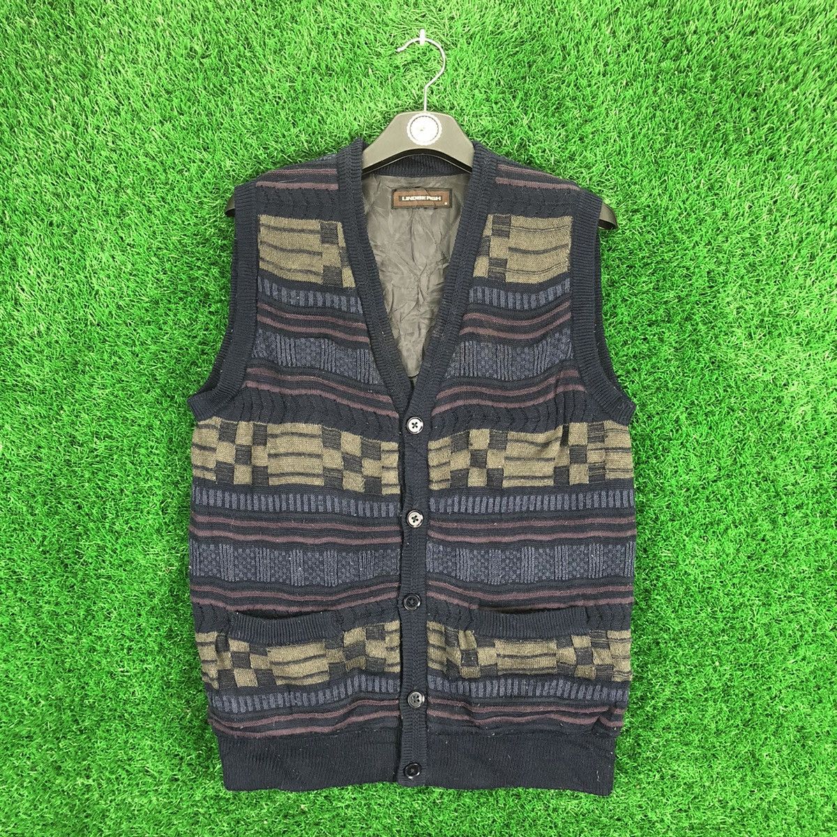 image of Coloured Cable Knit Sweater x Lindbergh Vintage Lindbergh Knit Vest Coloured Quilted Lining (Size S