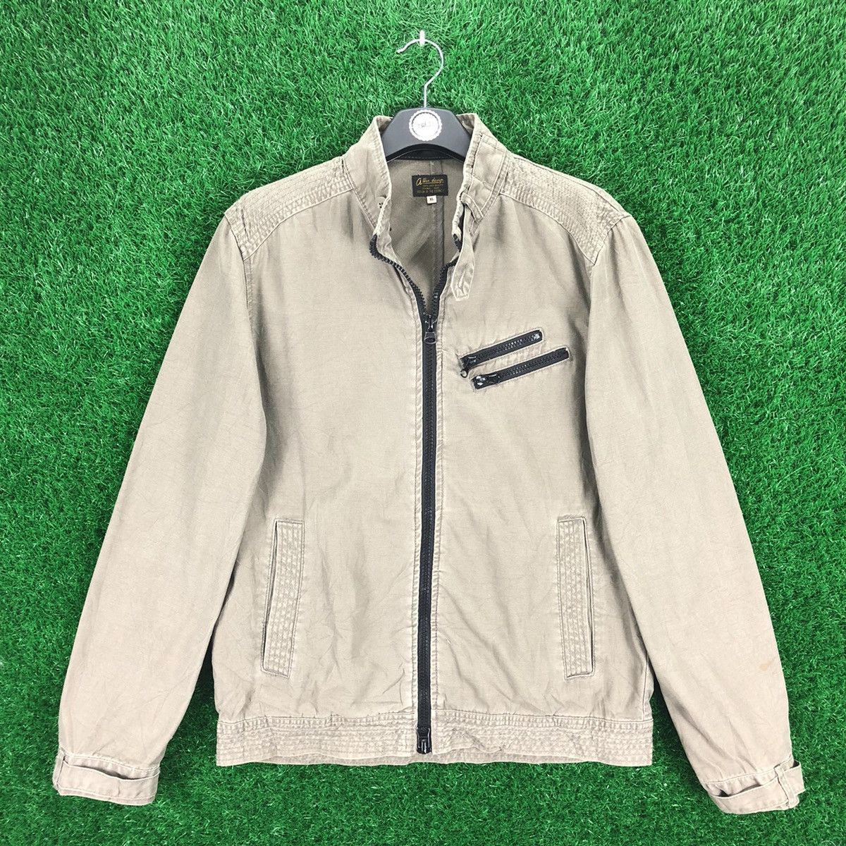 image of Vintage Motocycle Zipper Jacket in Dark Gray, Men's (Size Medium)