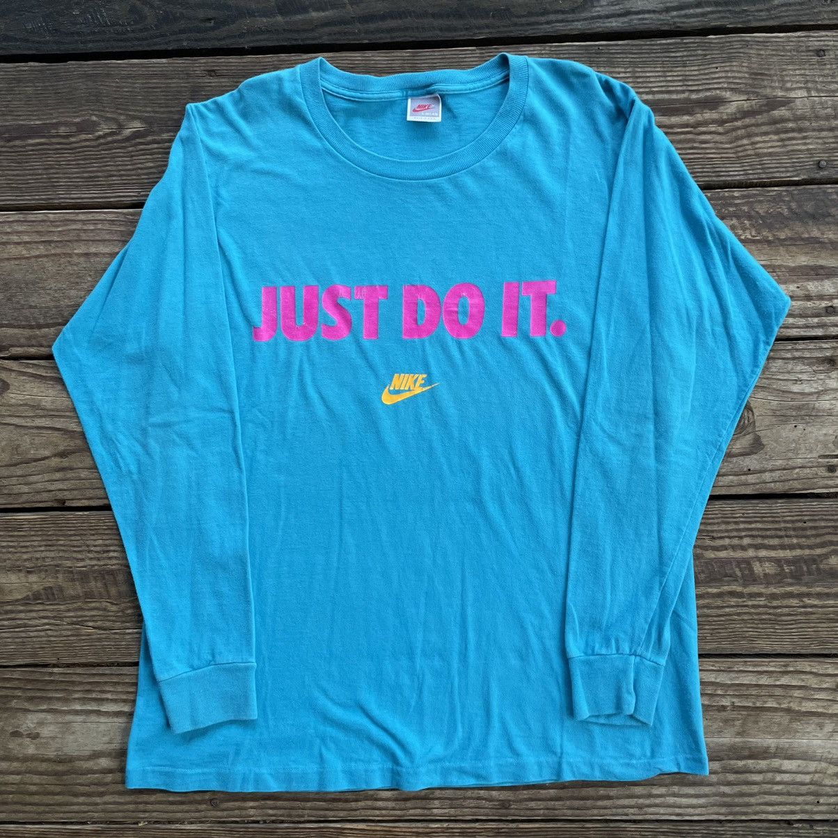 Nike × Vintage Vintage 90s Nike Just Do It Long Sleeve T Shirt Size US L / EU 52-54 / 3 - 1 Thumbnail