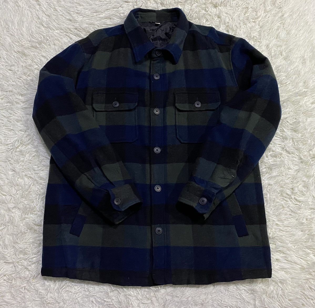 Flannel Vintage Uniqlo Quilted Wool Blend Checked Flannel Size US XL / EU 56 / 4 - 2 Thumbnail