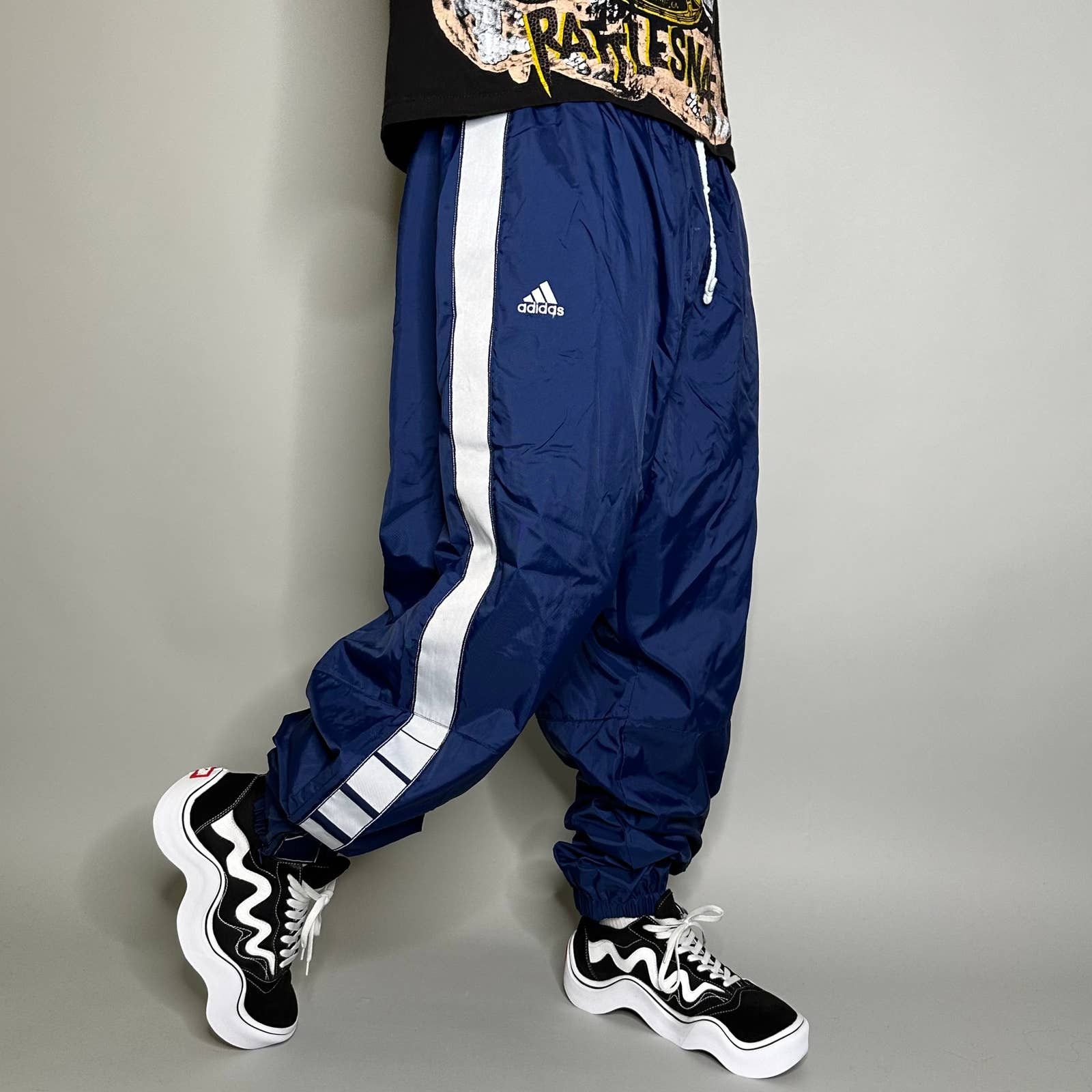 Adidas vintage 90s navy baggy track pants