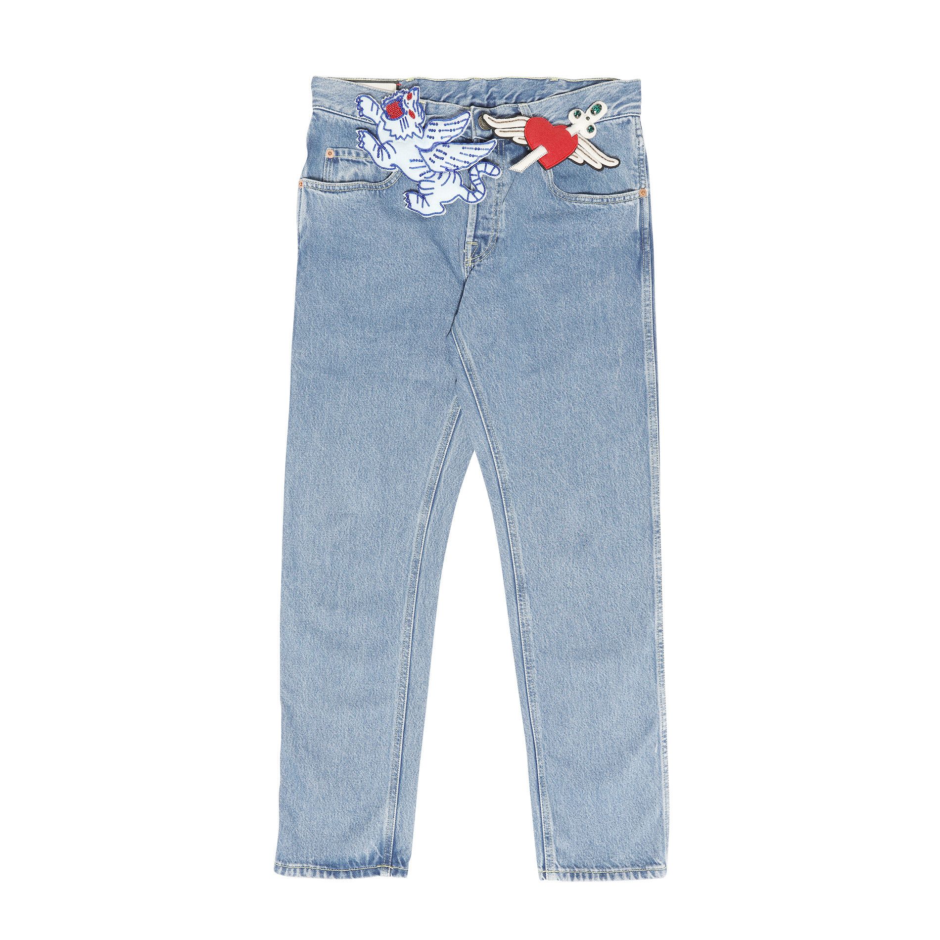 Image of Gucci Pre-Fw19 Oversized Applique Pin Denim in Washed Blue, Men's (Size 31)