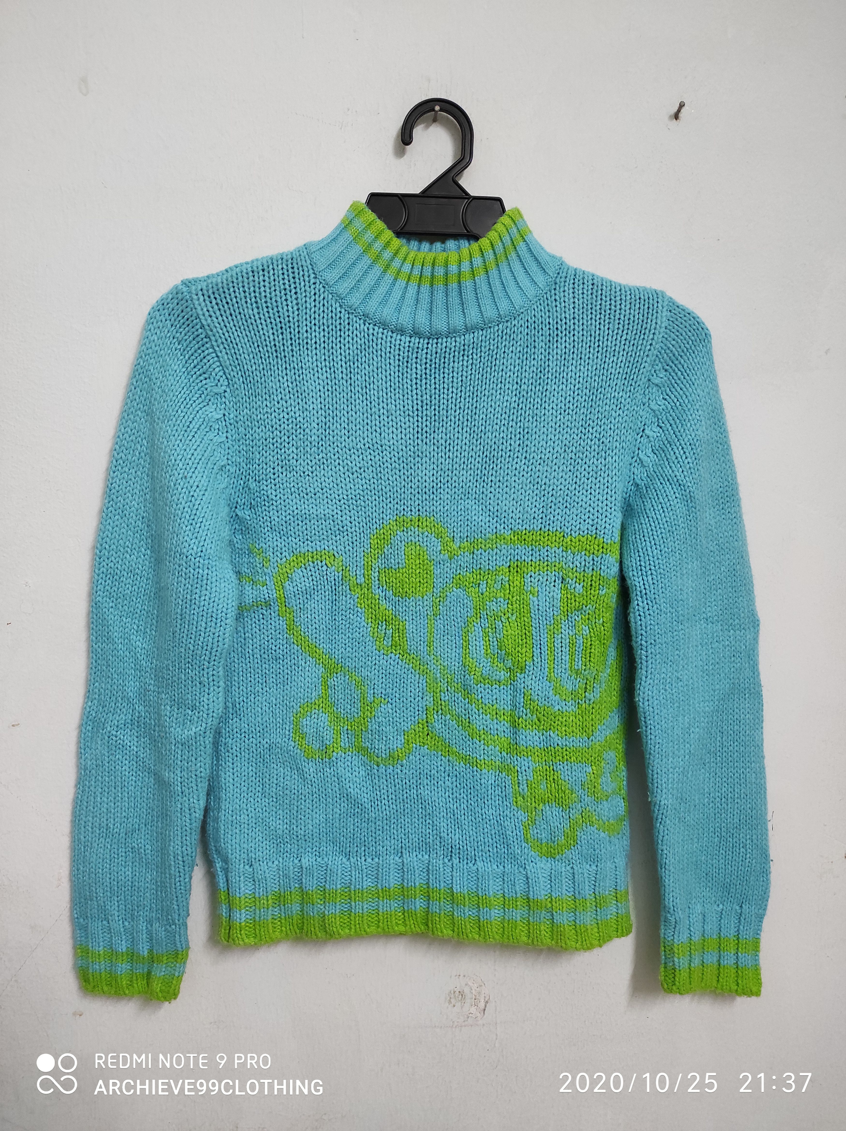image of Beauty Beast x Hysteric Glamour Archive Angel Blue Intarsia Cable Knit Shirt in Ocean Mix, Women's 