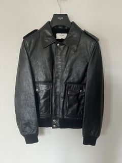 Celine Homme Men's Logo-Embossed Leather Bomber Jacket