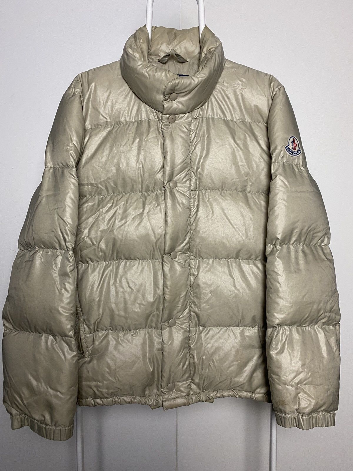 image of 90's Moncler Vintage Beige Puffer Jacket Grenoble, Men's (Size Medium)