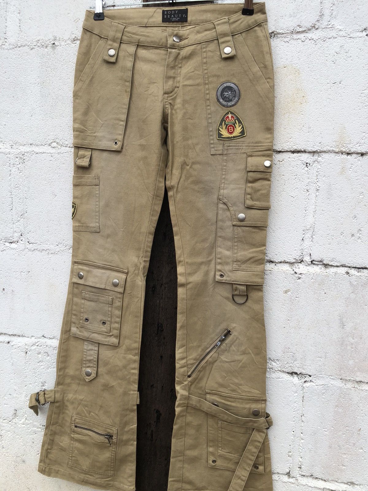 Japanese Brand FLARED Bondage Punk Pants Multipocket Drawstring Body Beauty Size US 29 - 3 Thumbnail