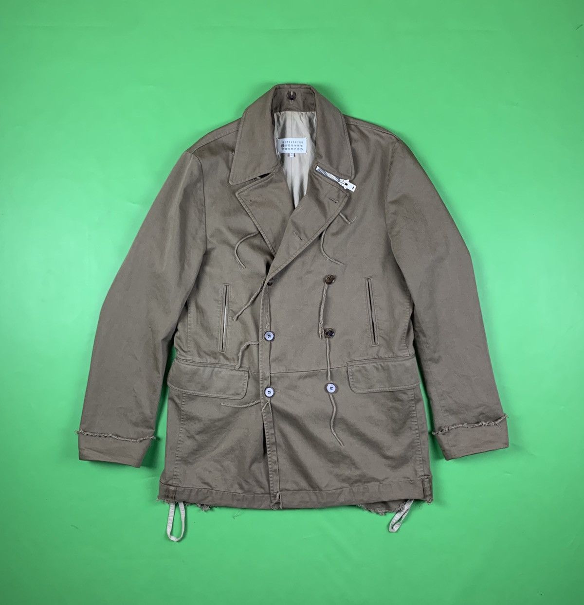 image of Aw 16 Maison Margiela Double Breasted Military Pea Coat in Khaki, Men's (Size Medium)
