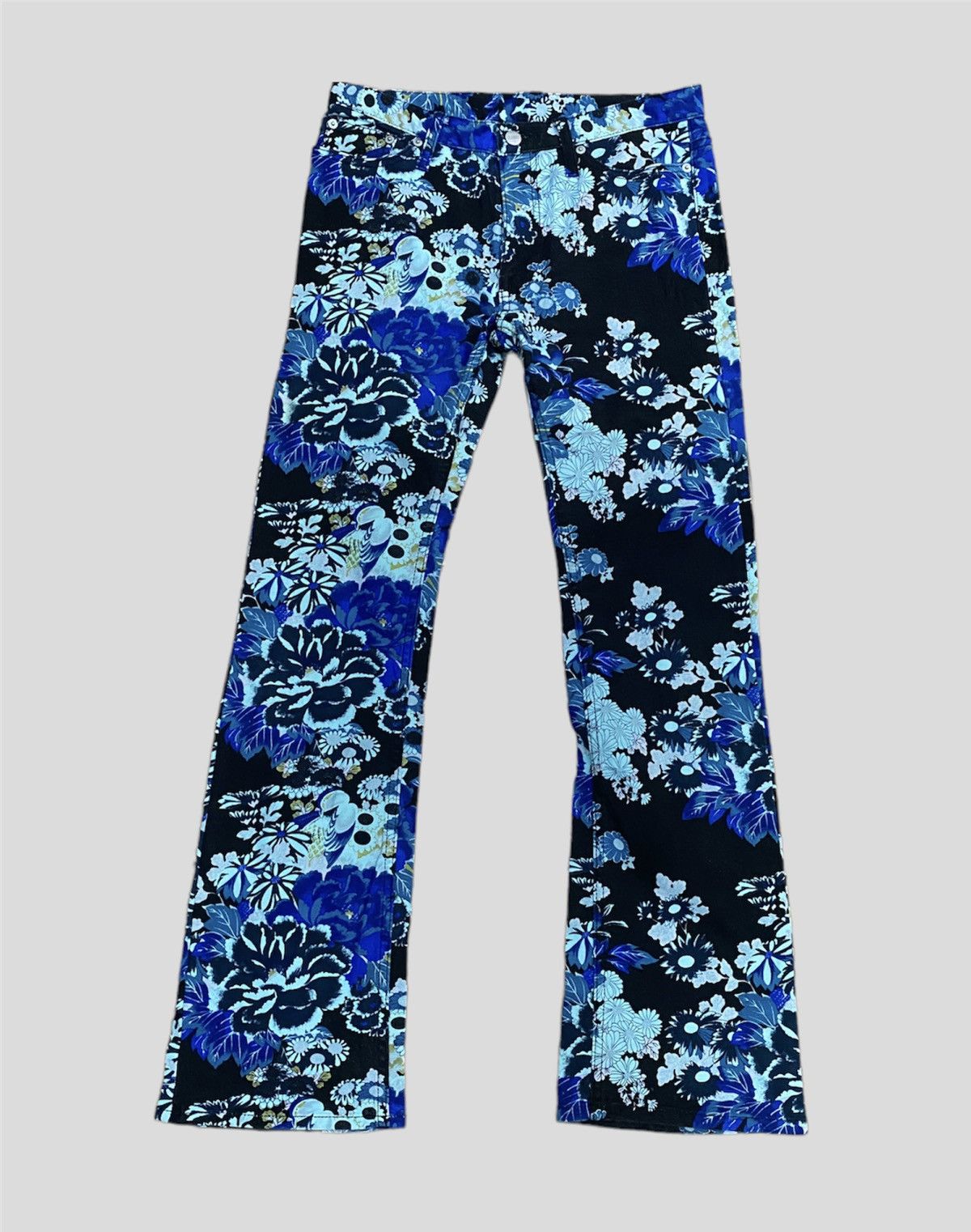 image of Vintage Popular Glamdy Flared Jeans Japan Floral Design S37 in Blue, Men's (Size 28)