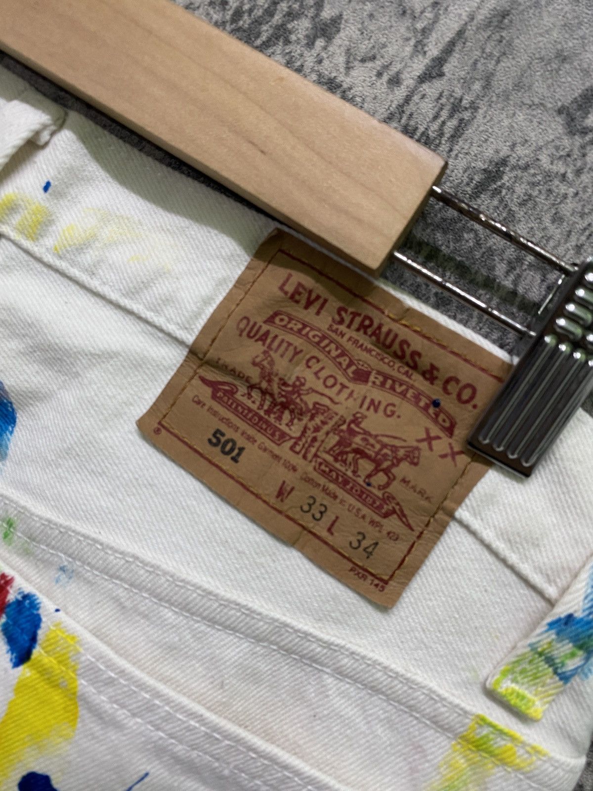 Levi's × Levi's Vintage Clothing × Vintage Vintage 1993 LEVI'S 501 White Custom Paint Splash Denim Size US 30 / EU 46 - 16 Thumbnail