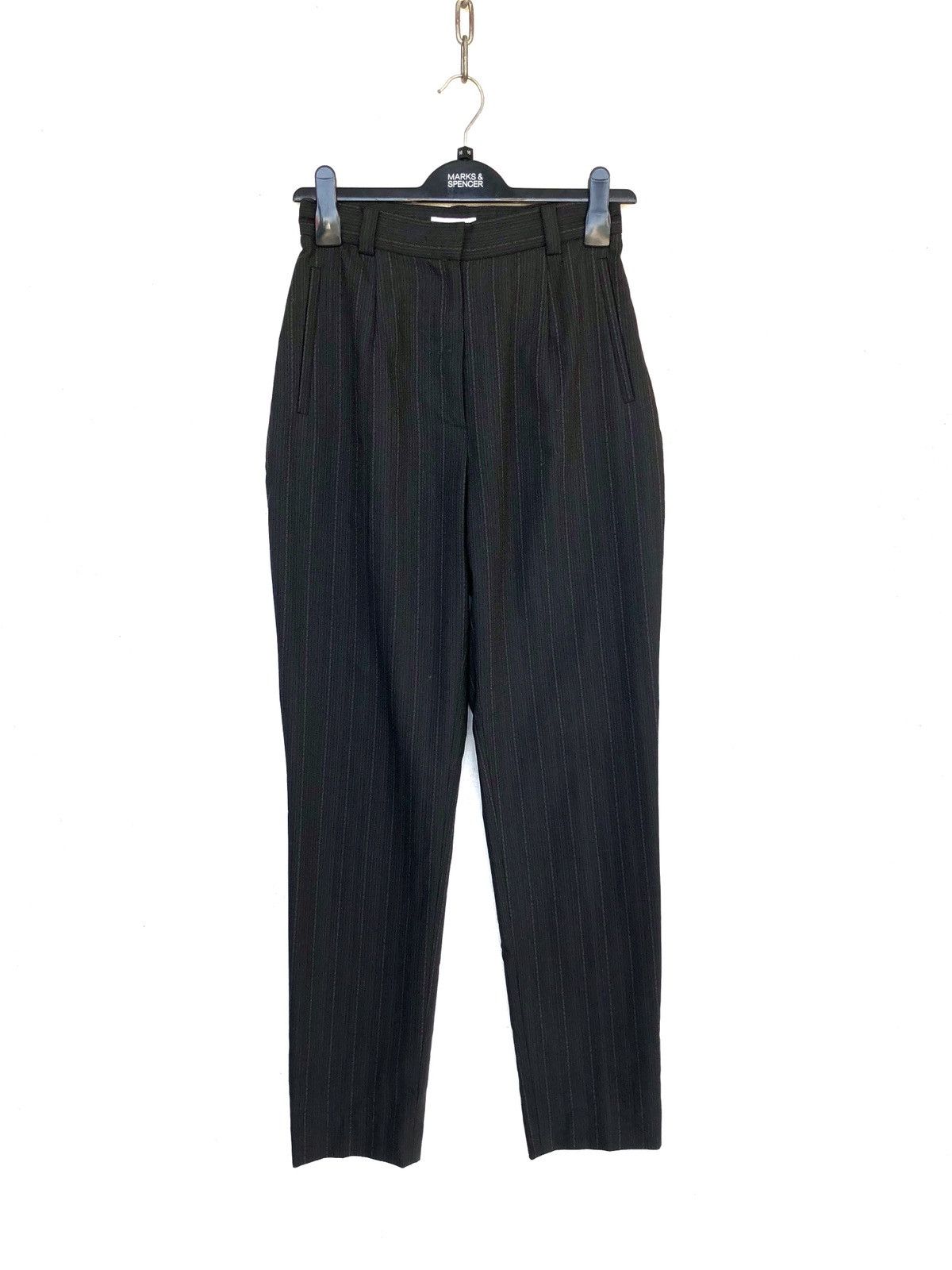image of Costume National Classic Striped Wool High Waist Gabardine Pants in Dark Brown, Men's (Size 26)