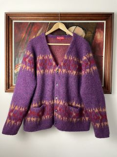 Supreme Supreme Mohair Cardigan Sweater Abstract Stripe Plum Rare