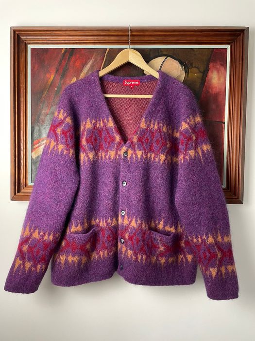 Supreme Supreme Mohair Cardigan Sweater Abstract Stripe Plum Rare