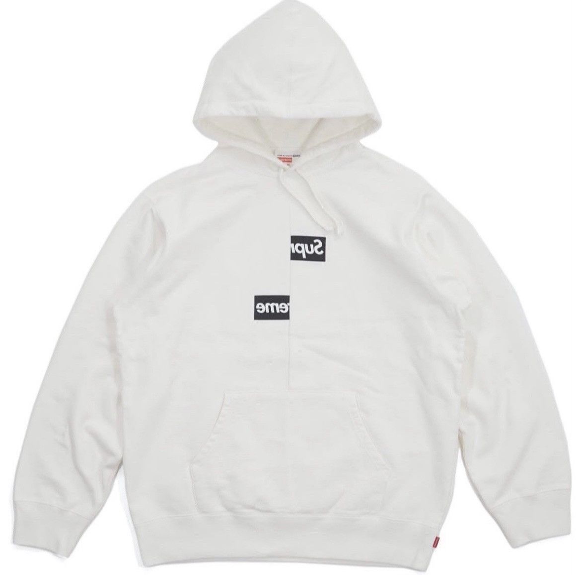 image of Comme Des Garcons Split Box Logo Hooded Sweatshirt in White, Men's (Size Large)