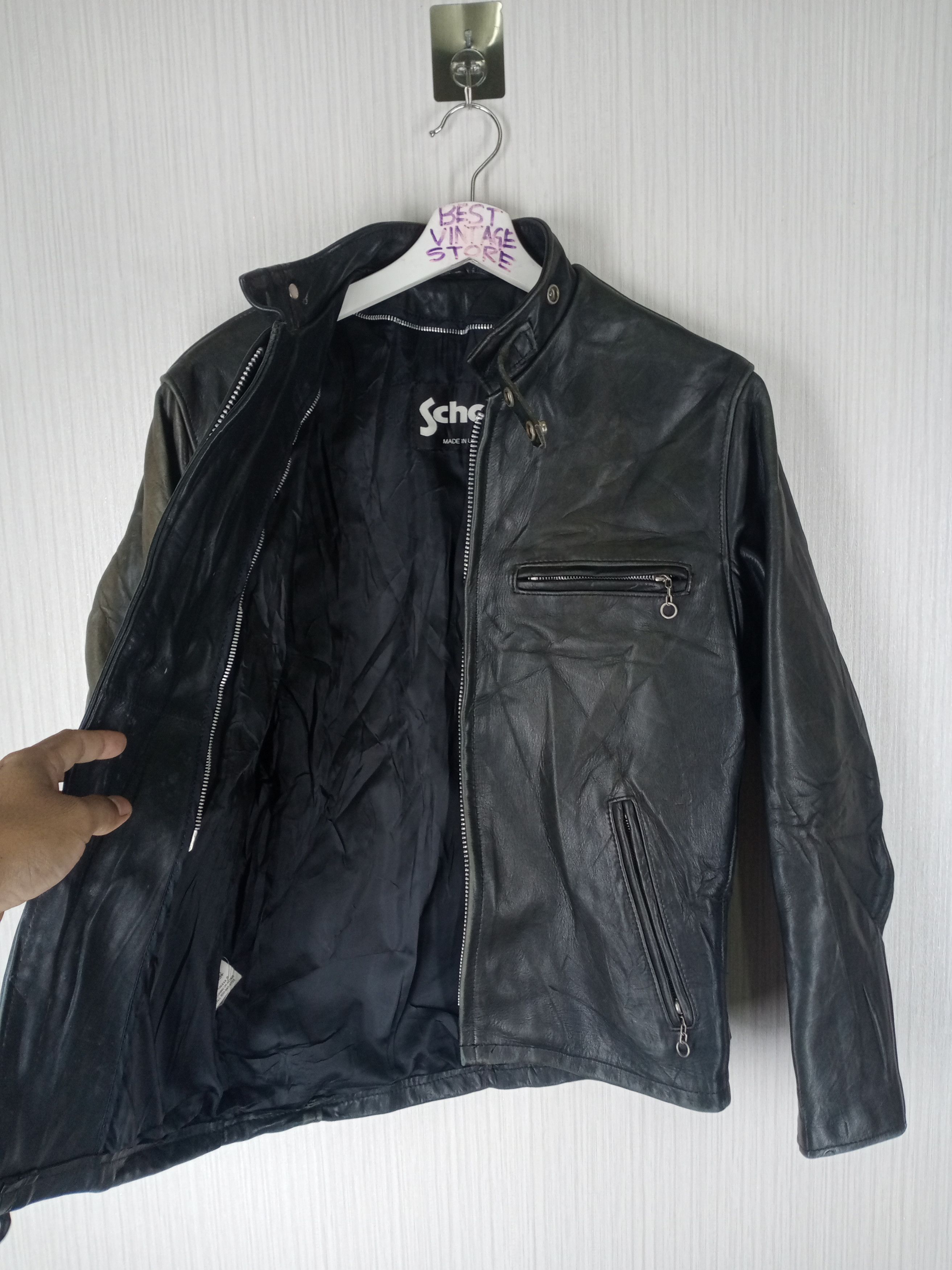 Schott Vintage Schott N.Y.C. Men Leather Biker Style Sun Faded Size US M / EU 48-50 / 2 - 2 Thumbnail