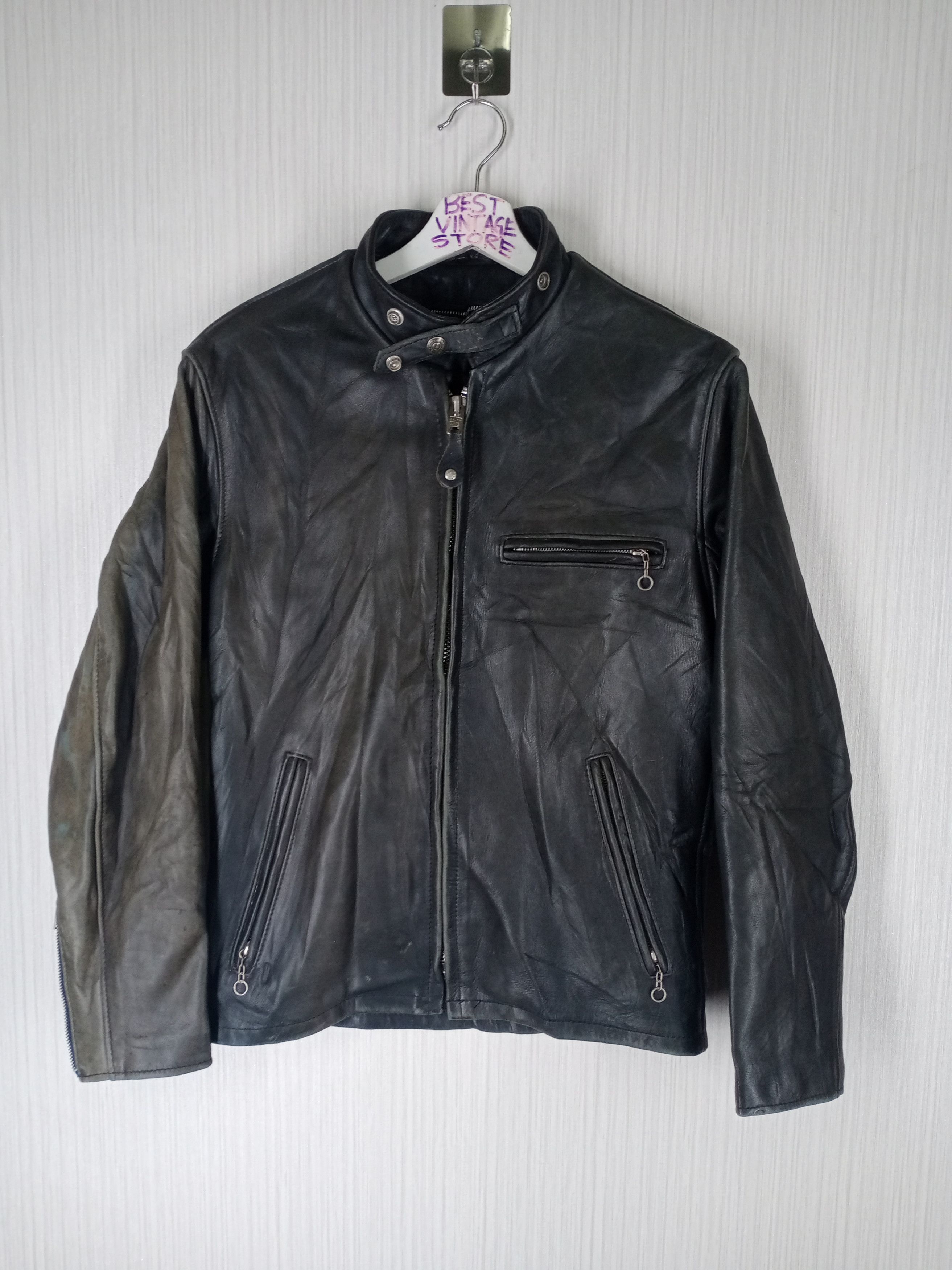 Pre-owned Leather Jacket X Schott Vintage Schott N.y.c. Men Leather Biker Style Sun Faded In Black