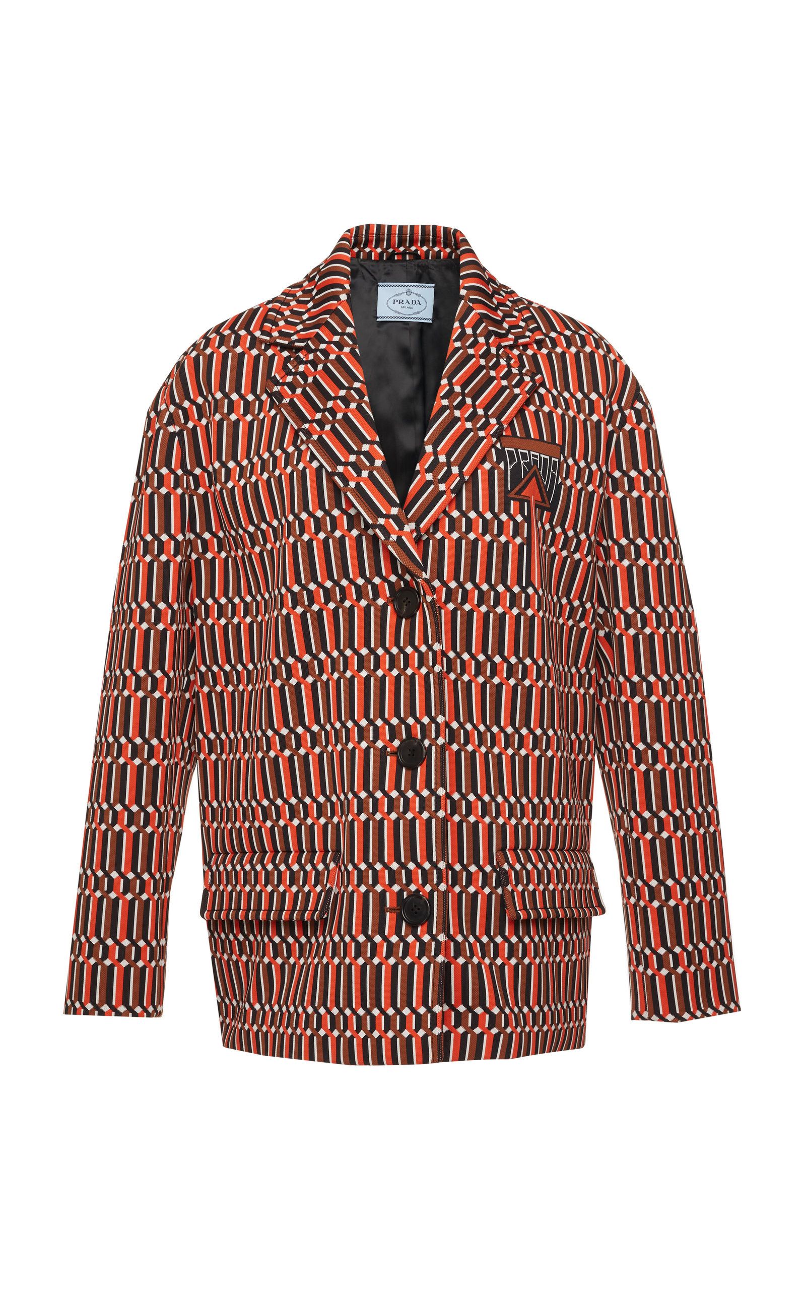 image of Prada Jacquard Knit Embroidered Caban Jacket in Orange, Men's (Size Large)