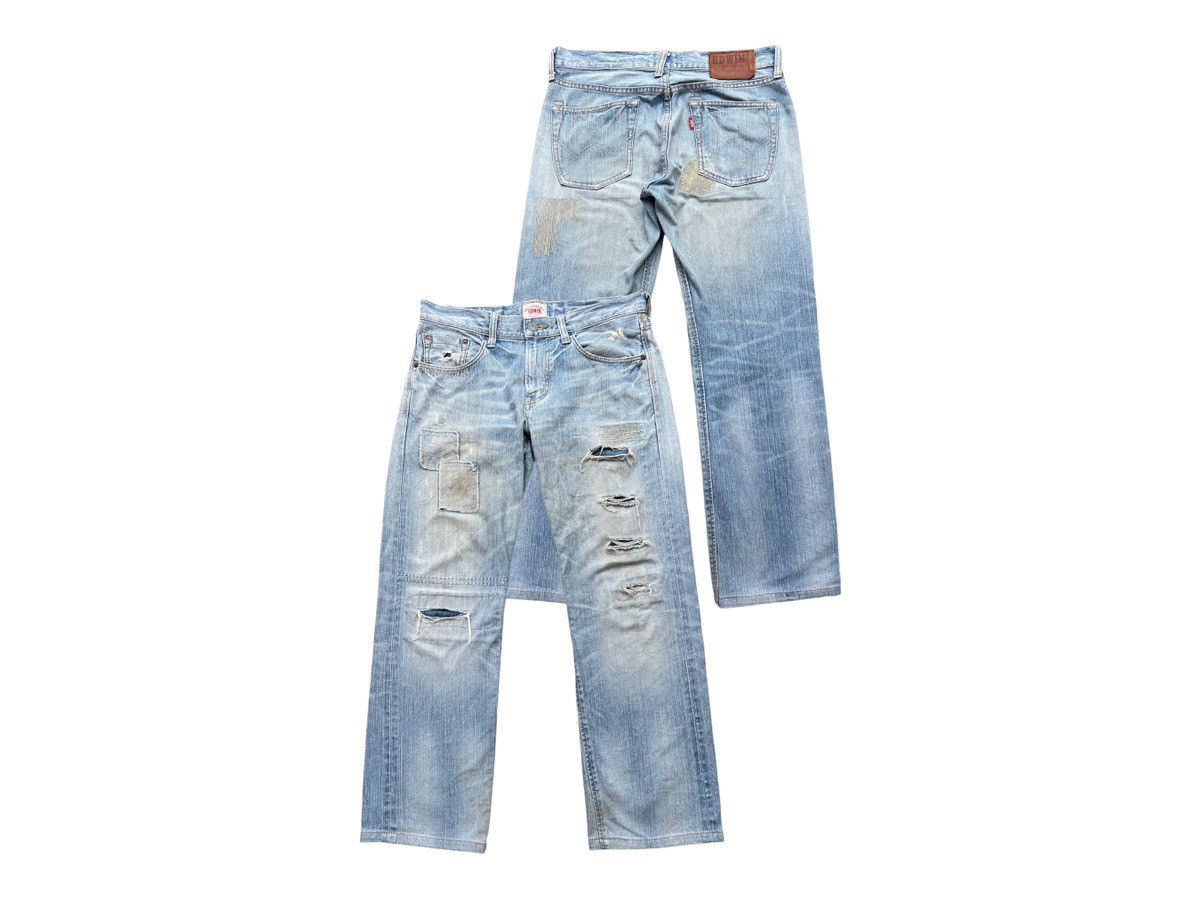 image of Distressed Denim x Edwin Vintage Edwin Jeans Patch Work Faded Distressed Jeans 34 in Blue, Men's