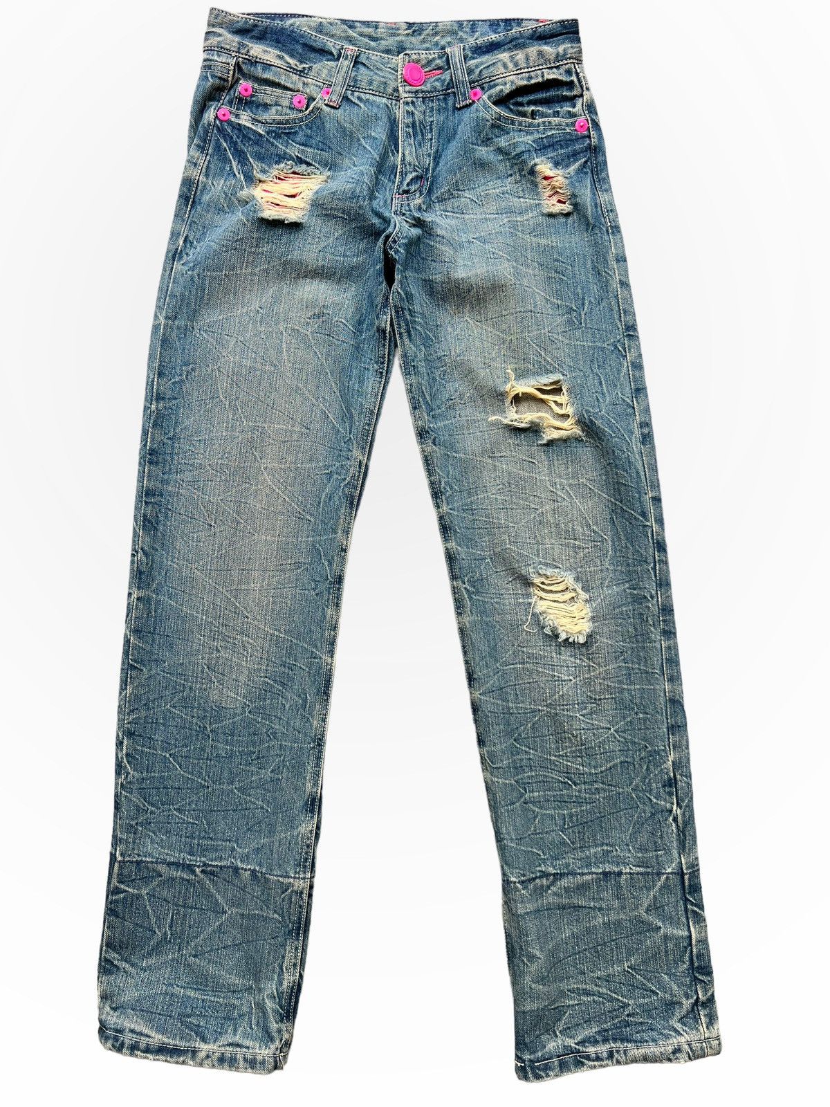 Japanese Brand Japanese Brand Graphic Distressed Faded Denim Jeans 29x32 Size US 29 - 1 Thumbnail