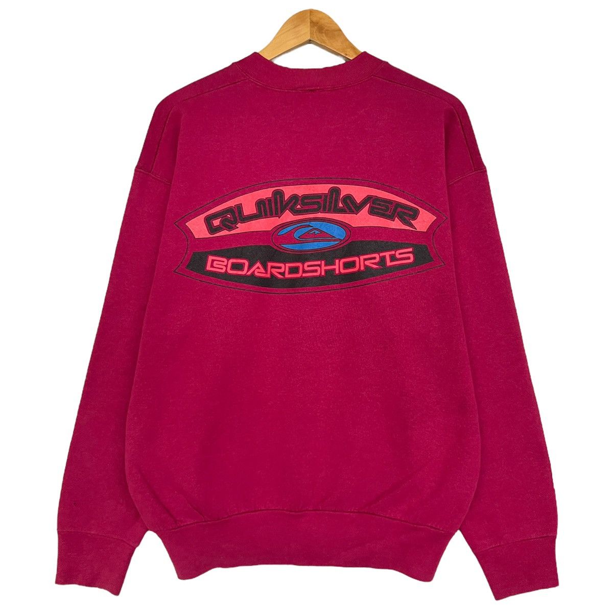 Hot Vintage Quiksilver Sweatshirt Crewneck Big Logo Red Excellent Condition Made In Japan Pullover Jumper Size M