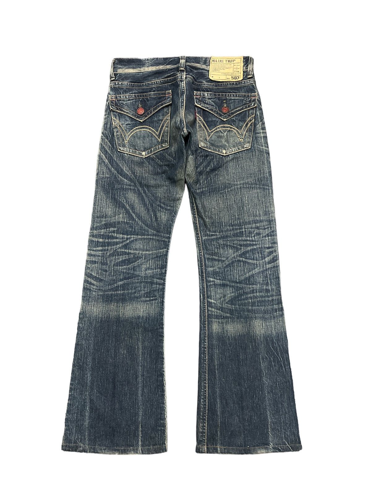 Japanese Brand FLARED💥EXWIN 503 BLUE TRIP DISTRESSED DENIM PANT Size US 28 / EU 44 - 6 Thumbnail