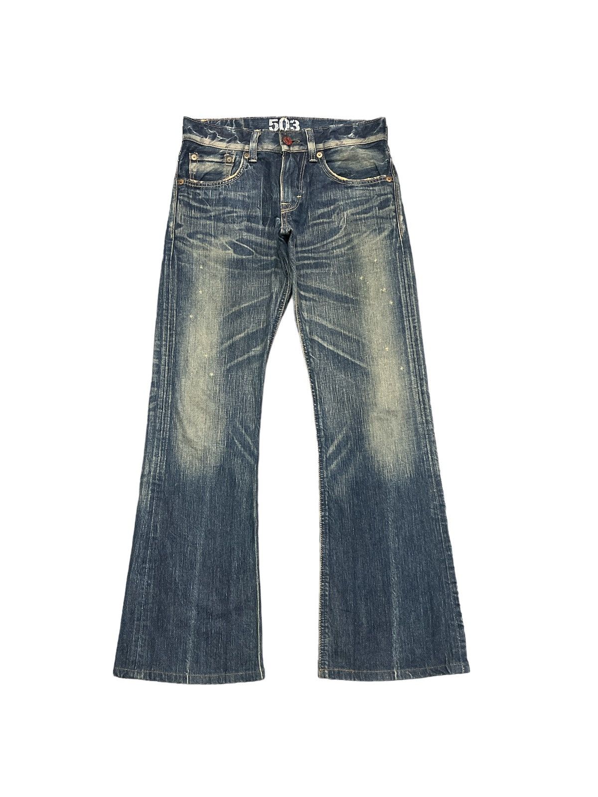 Japanese Brand FLARED💥EXWIN 503 BLUE TRIP DISTRESSED DENIM PANT Size US 28 / EU 44 - 1 Thumbnail