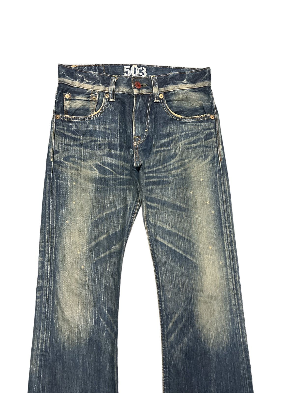 Japanese Brand FLARED💥EXWIN 503 BLUE TRIP DISTRESSED DENIM PANT Size US 28 / EU 44 - 3 Thumbnail